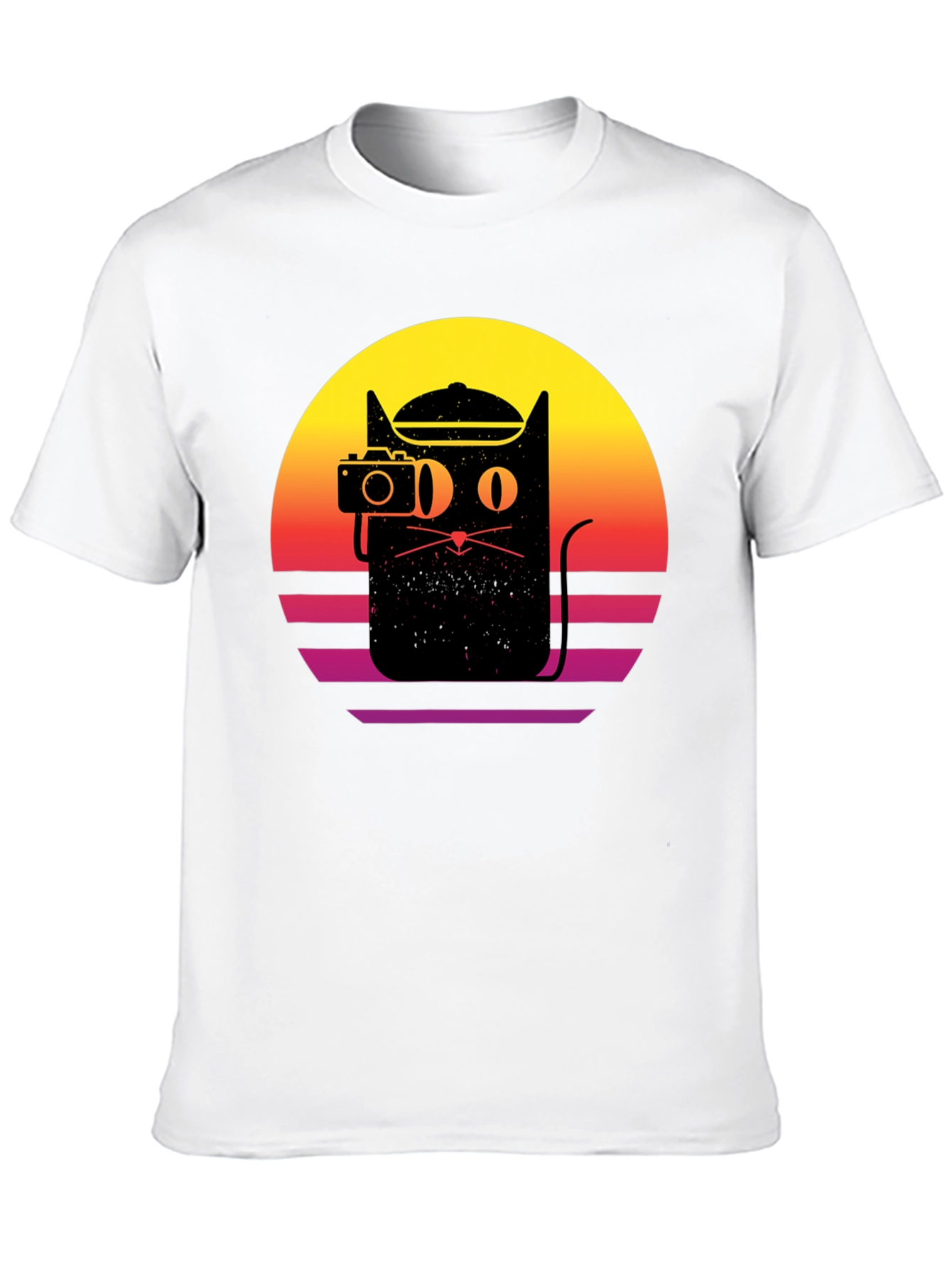 Retro Cat Photographer Black T-Shirt
