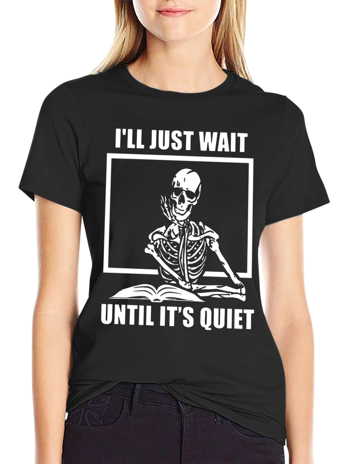 Skeleton Waiting T-Shirt - Quiet Time Humor
