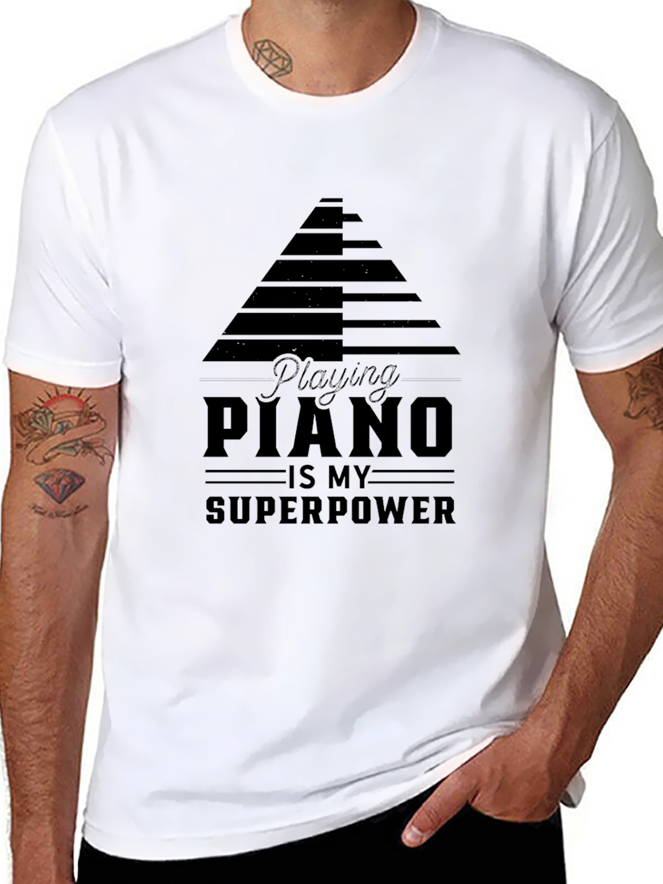 Piano Superpower Black Graphic T-Shirt