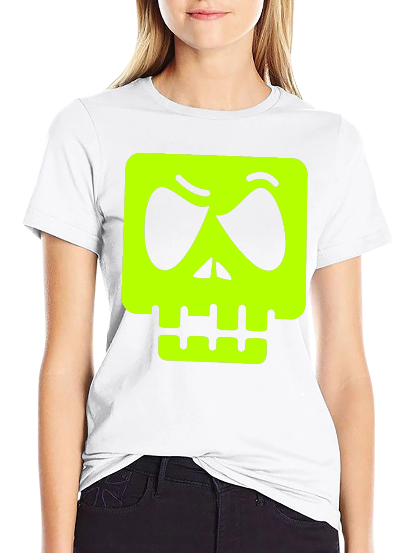 Mens Black T-shirt with Neon Green Skull Graphic