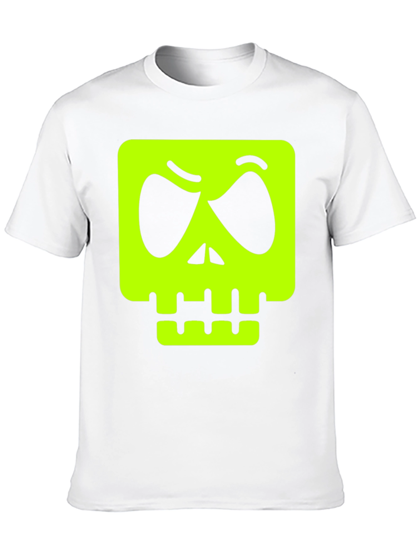 Mens Black T-shirt with Neon Green Skull Graphic