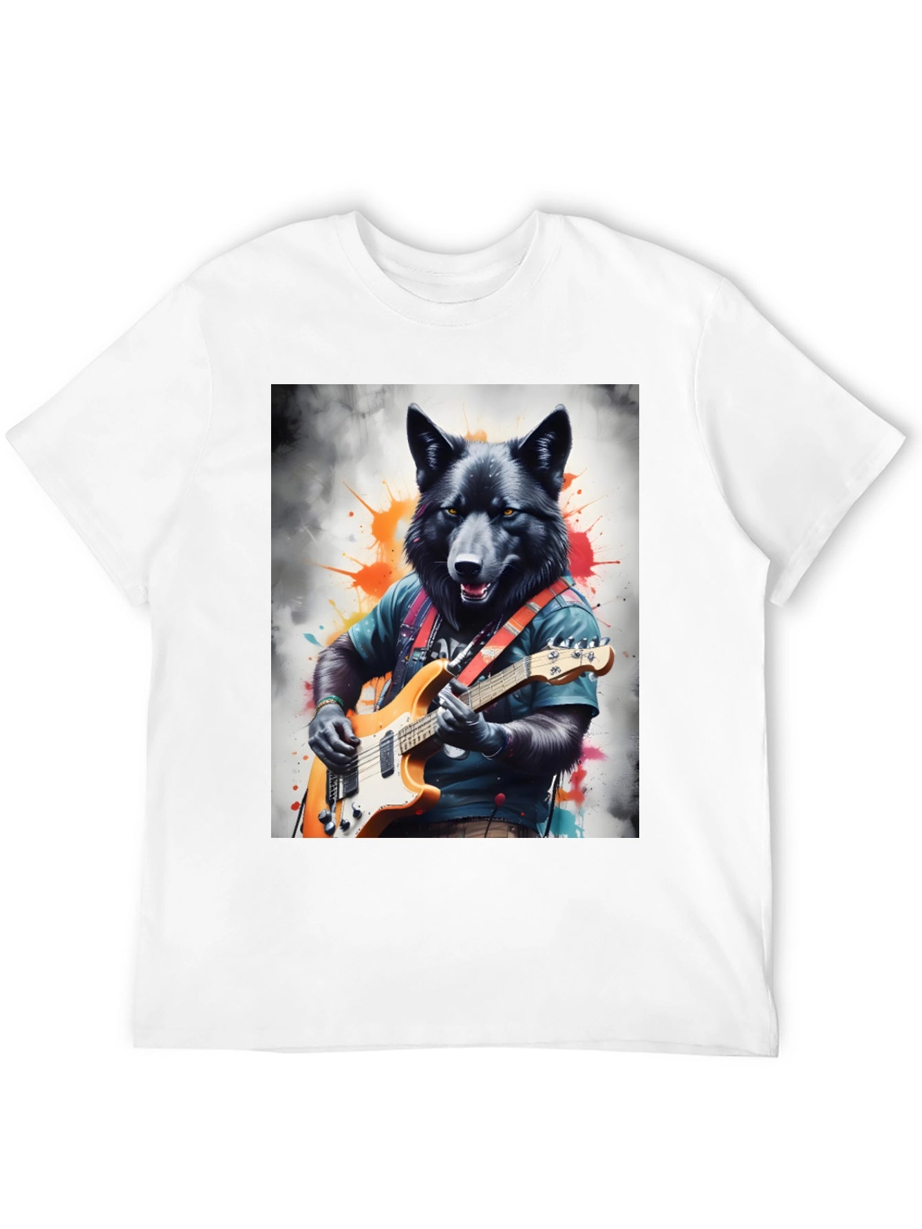Wolf Guitarist Graphic Tee - Black Unisex T-Shirt