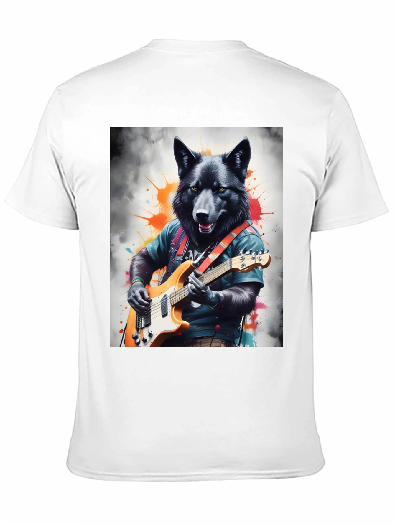 Wolf Guitarist Graphic Tee - Black Unisex T-Shirt