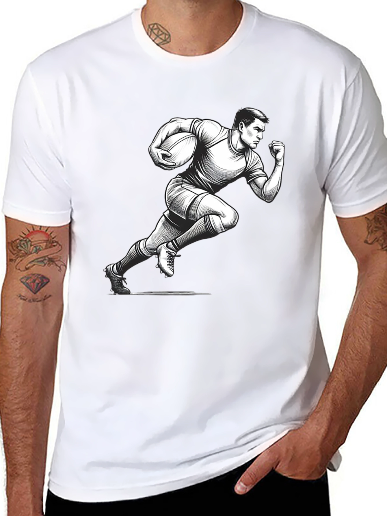 Rugby Player Graphic T-Shirt - Black