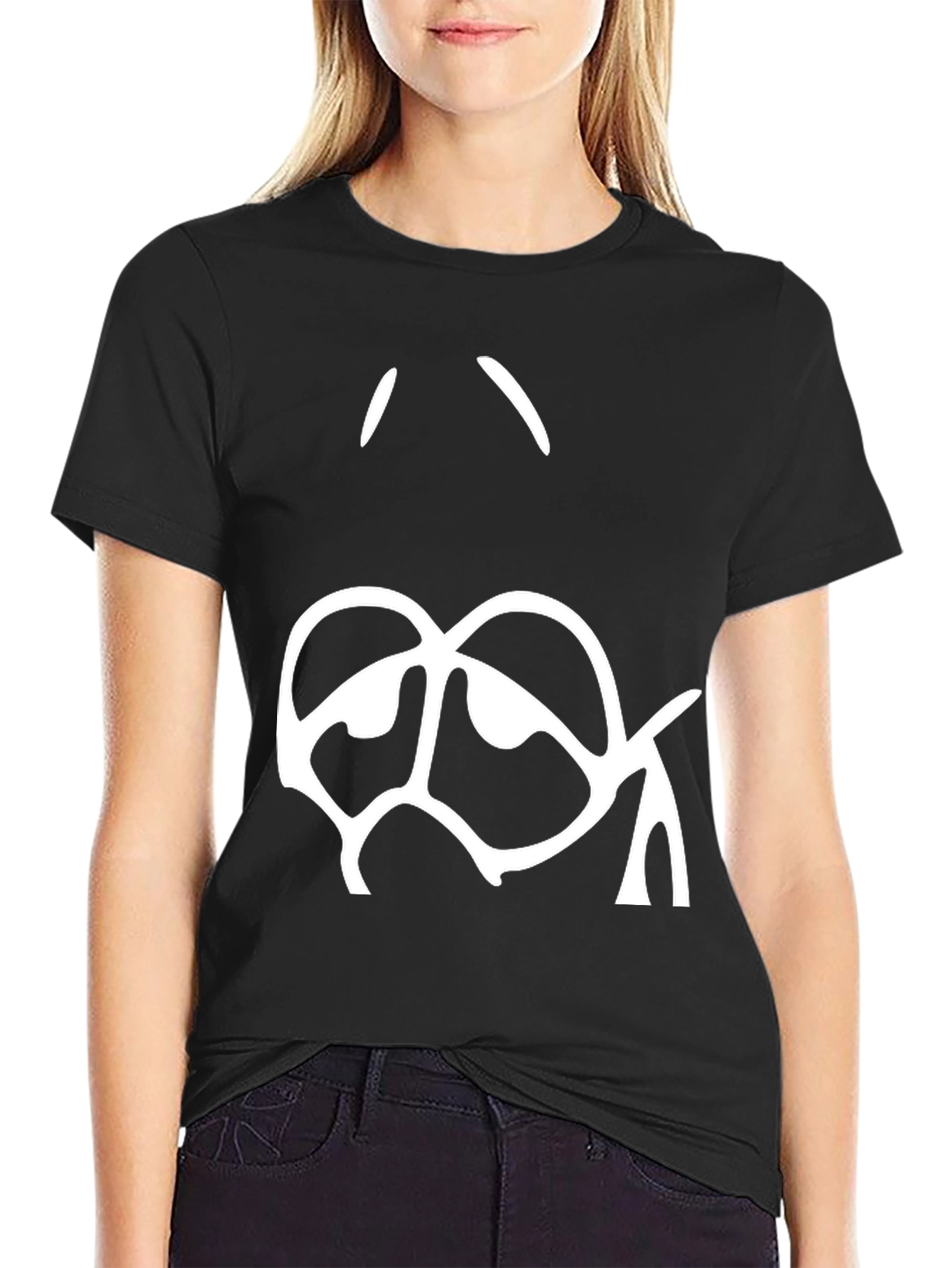 Abstract Face Graphic T-Shirt - Black