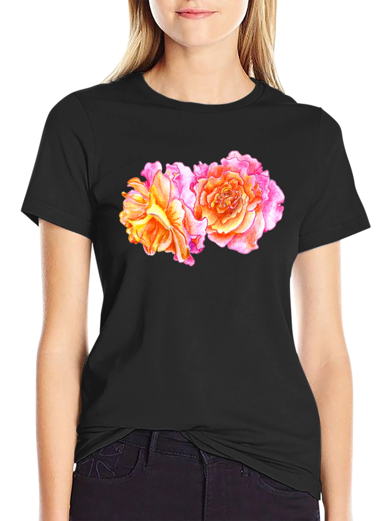 Floral Rose T-Shirt - Black