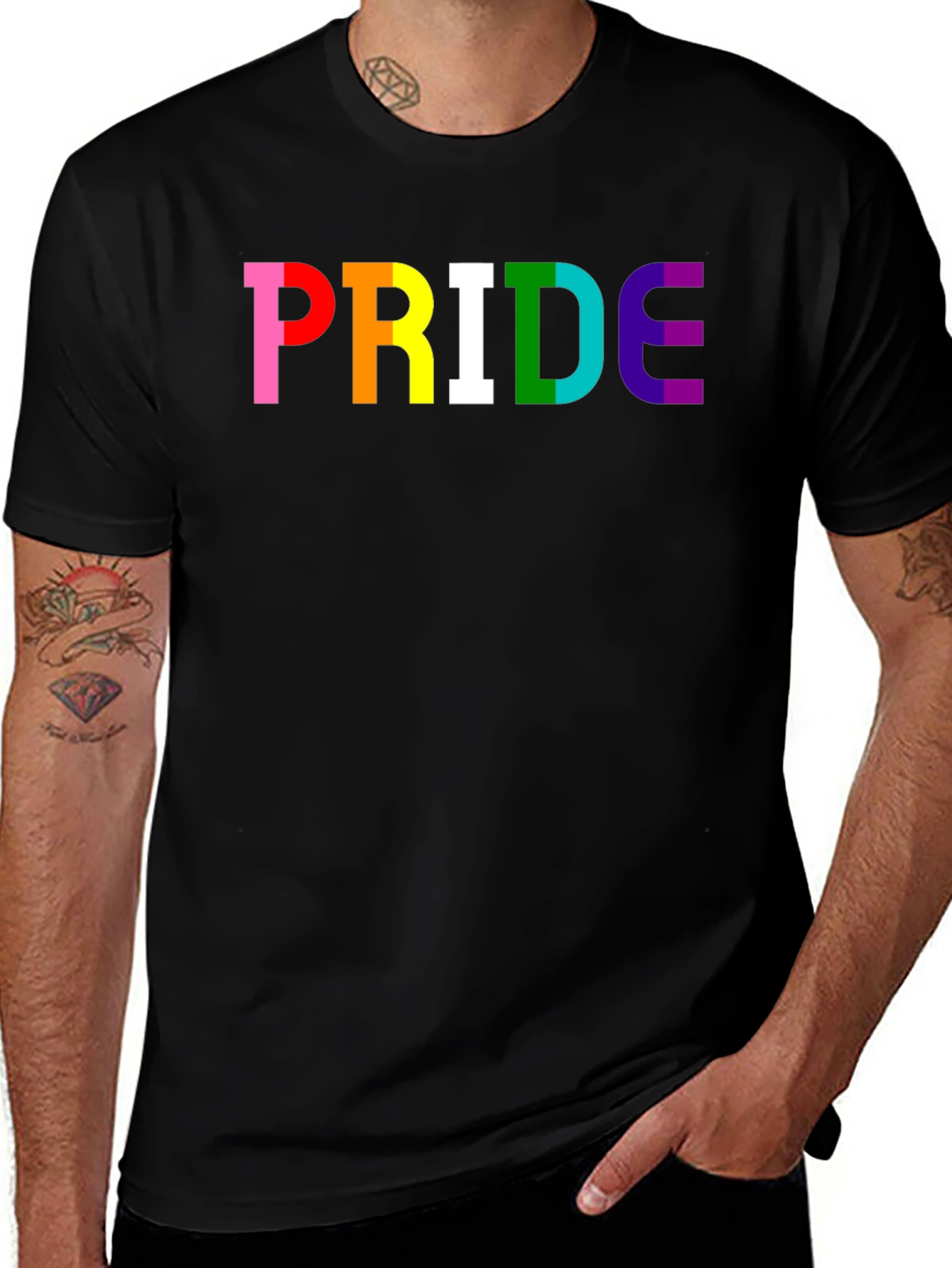 PRIDE Rainbow Graphic T-Shirt - Black Cotton Blend