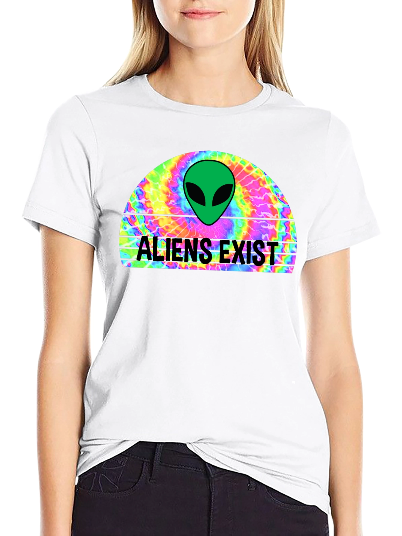 Aliens Exist Graphic T-Shirt - Retro Tie Dye Design