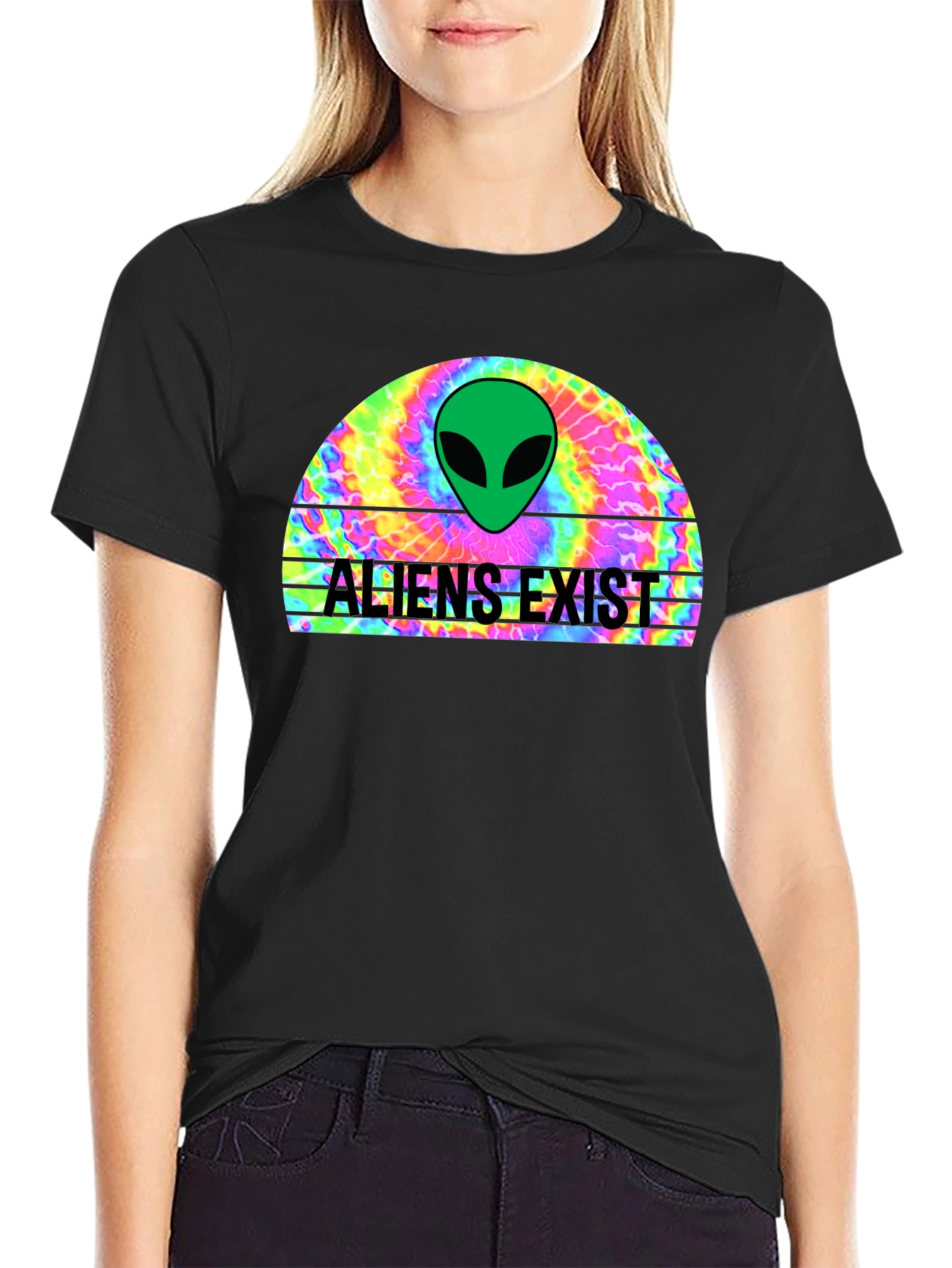 Aliens Exist Graphic T-Shirt - Retro Tie Dye Design