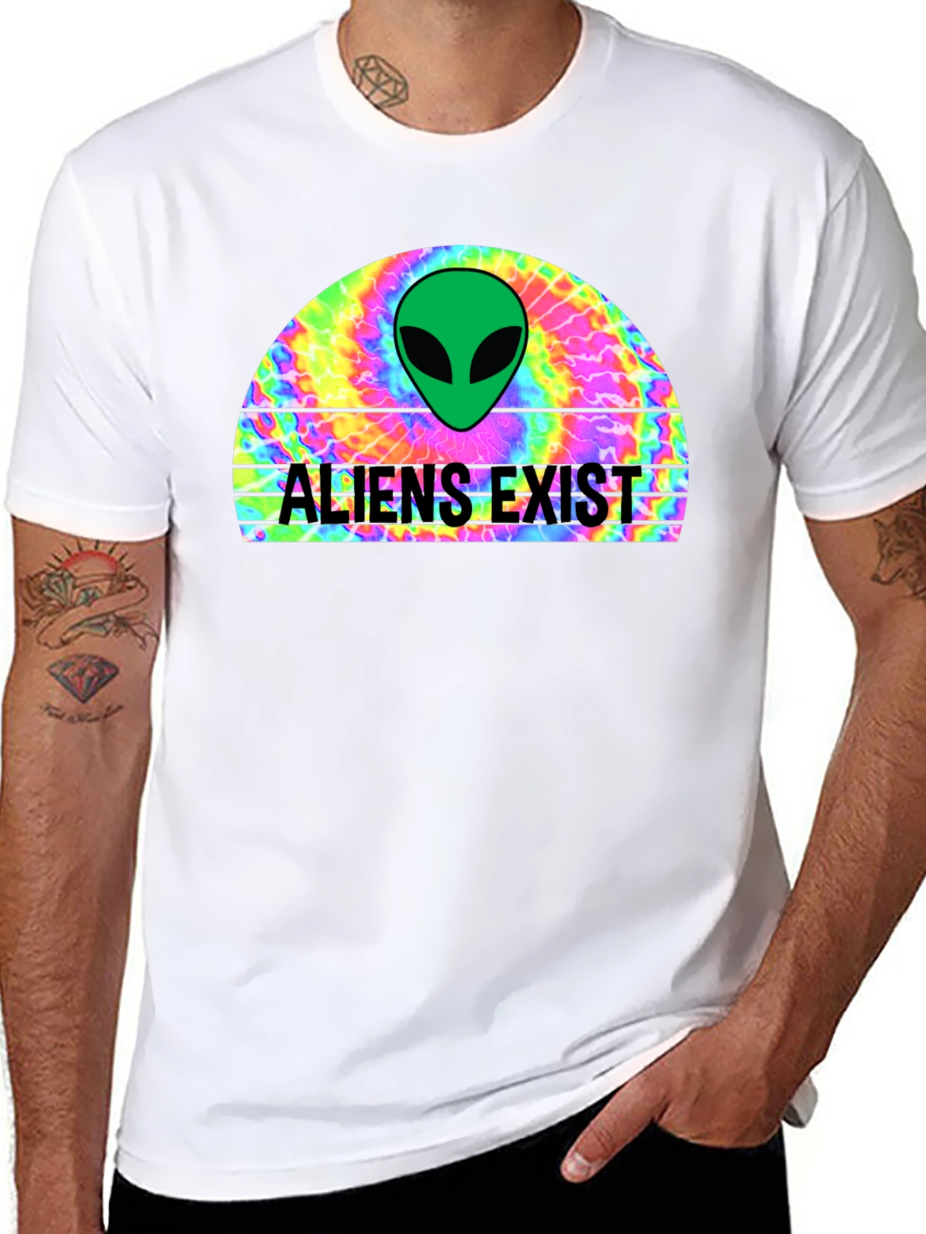 Aliens Exist Graphic T-Shirt - Retro Tie Dye Design