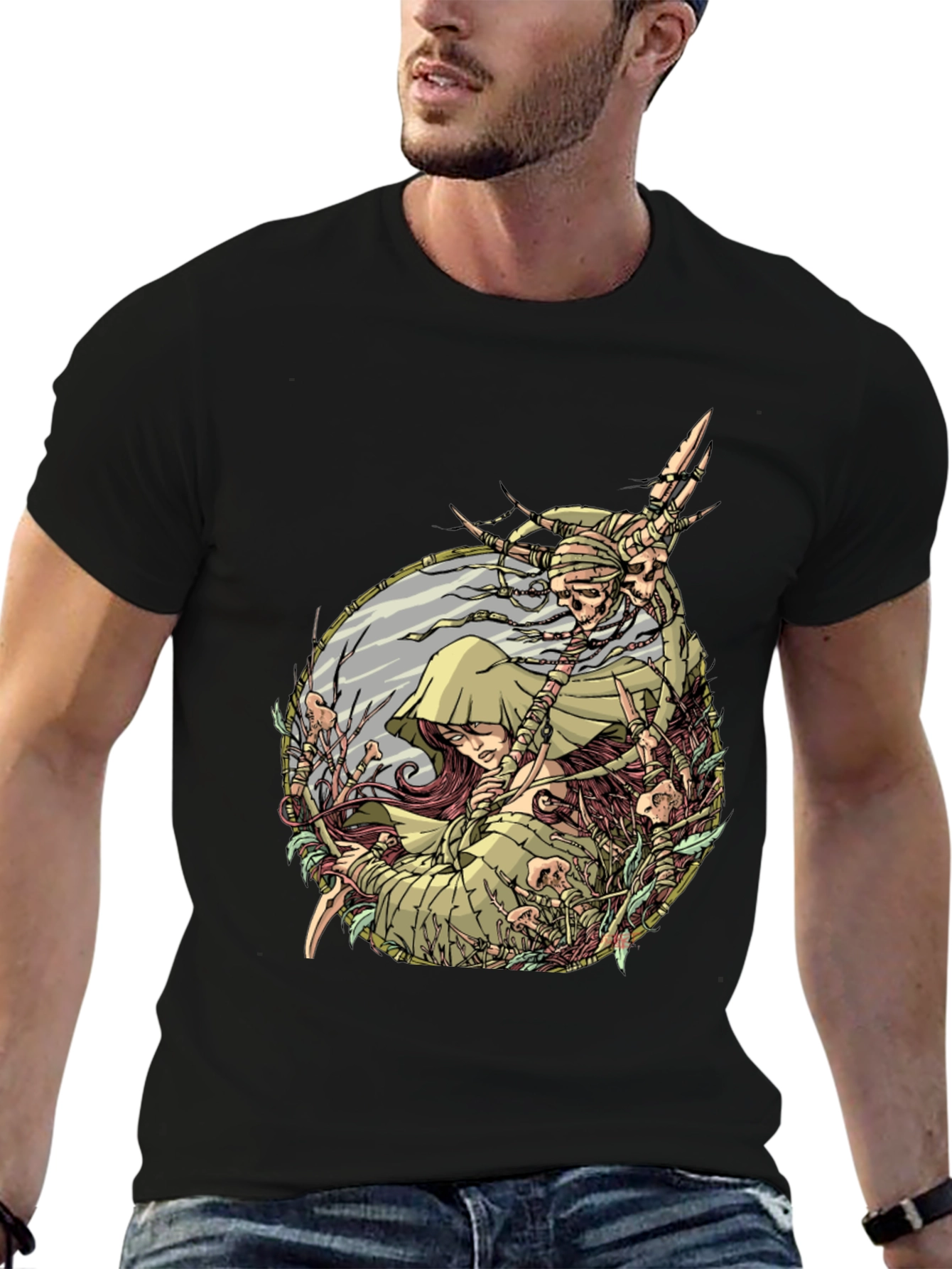 Mystic Forest Graphic Tee - Black Cotton Shirt