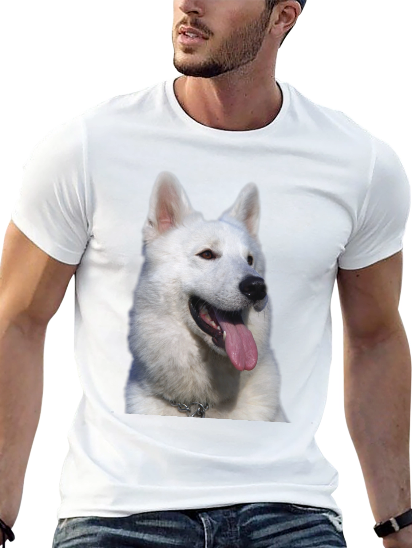 Dog Graphic Tee - White Swiss Shepherd Design