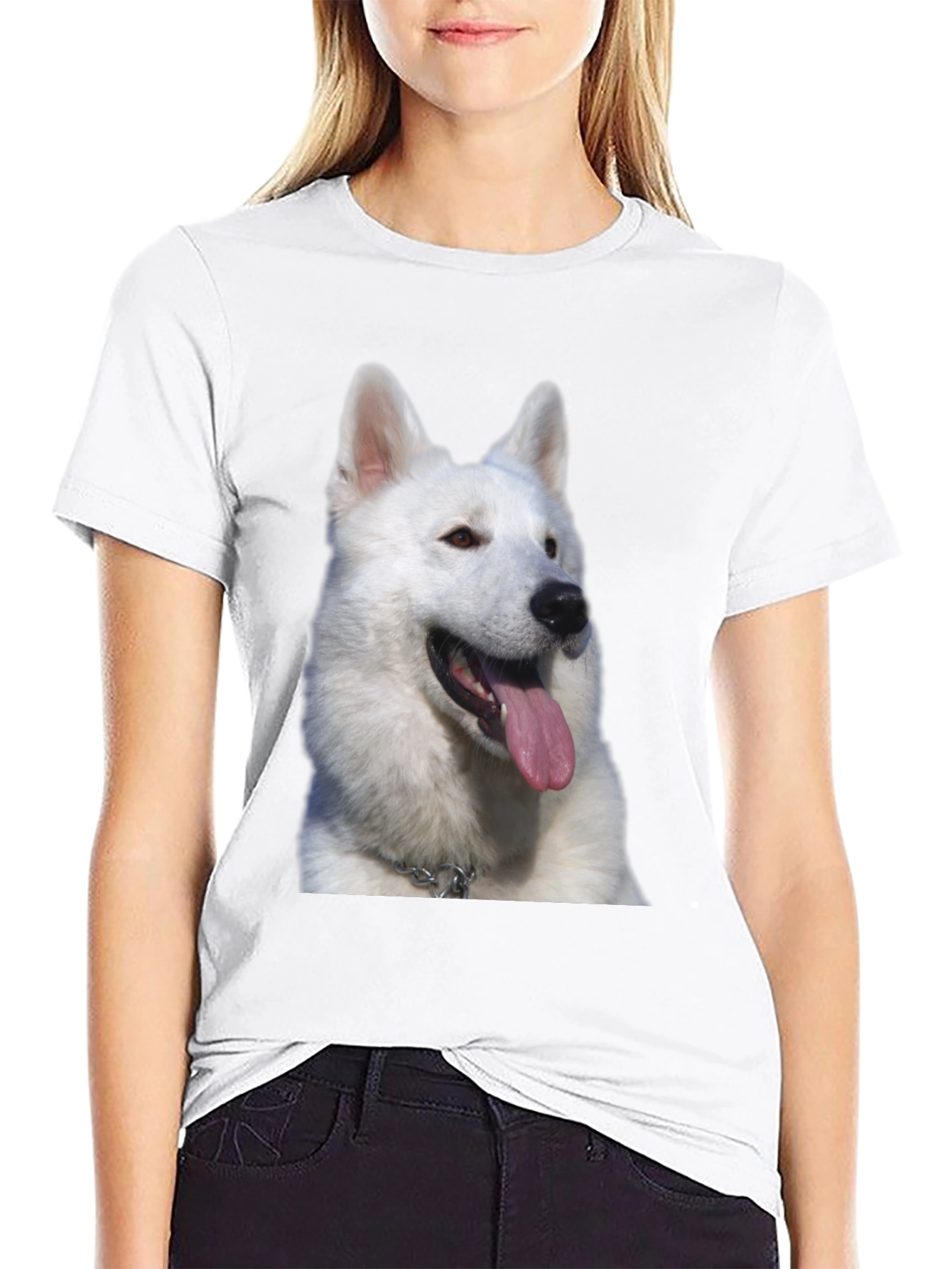 Dog Graphic Tee - White Swiss Shepherd Design