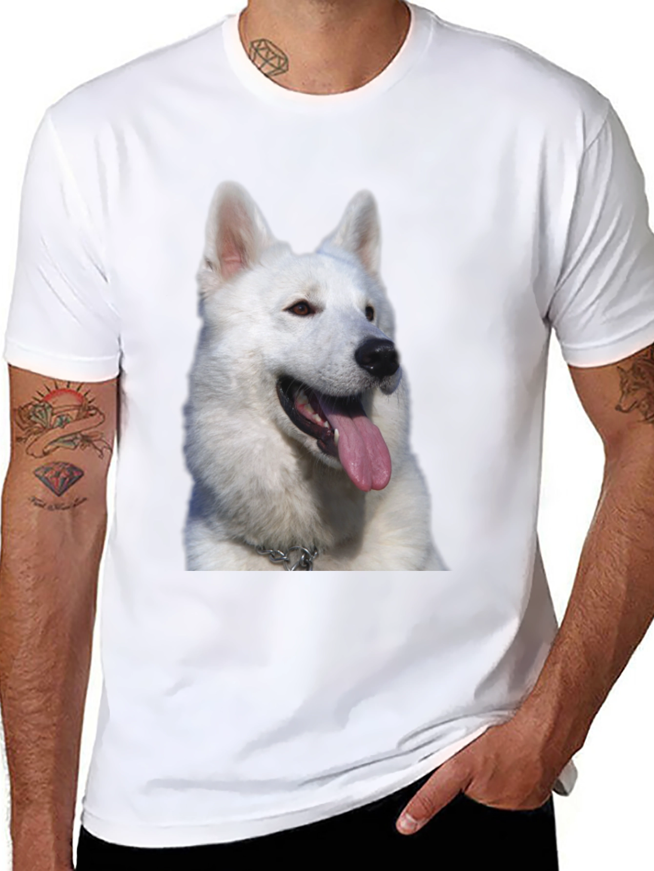 Dog Graphic Tee - White Swiss Shepherd Design