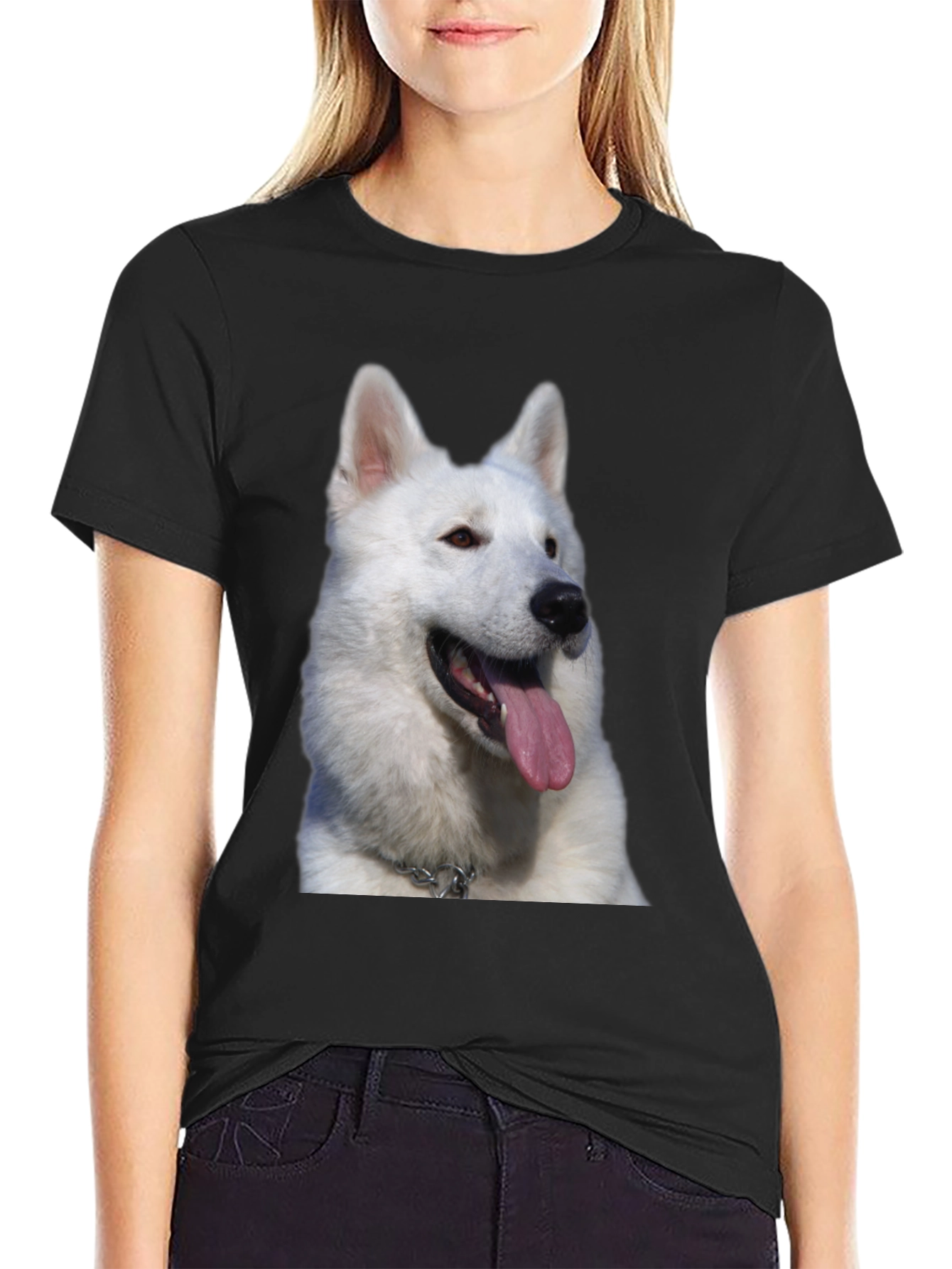Dog Graphic Tee - White Swiss Shepherd Design