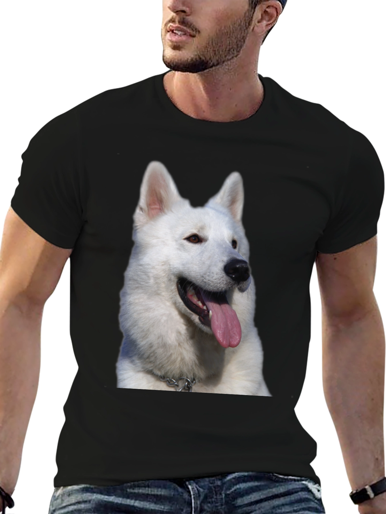 Dog Graphic Tee - White Swiss Shepherd Design
