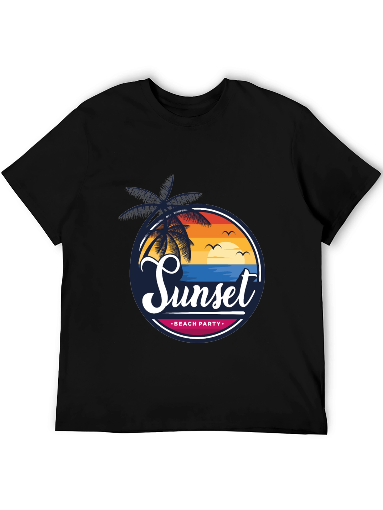 Sunset Beach Party Black Graphic Tee