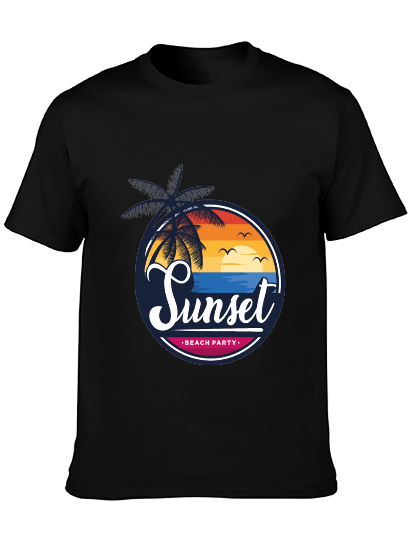 Sunset Beach Party Black Graphic Tee