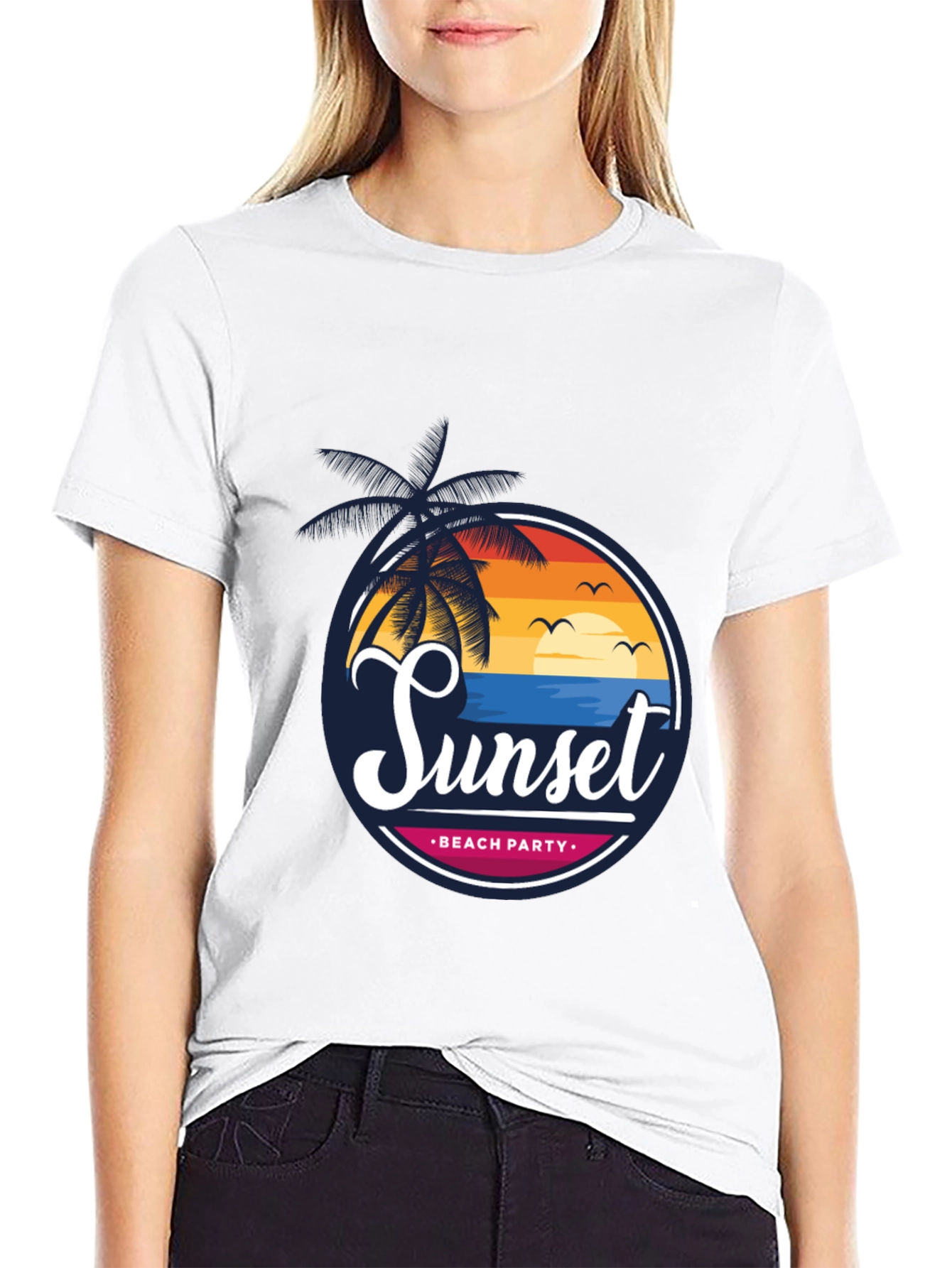 Sunset Beach Party Black Graphic Tee