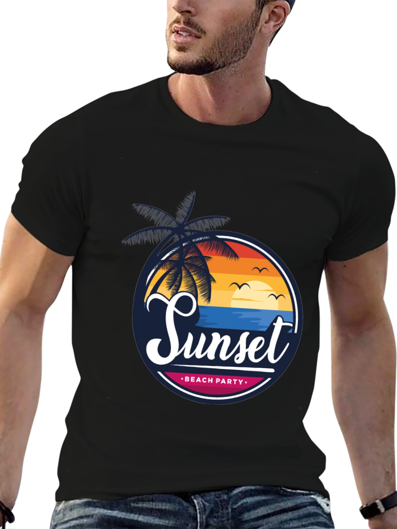 Sunset Beach Party Black Graphic Tee
