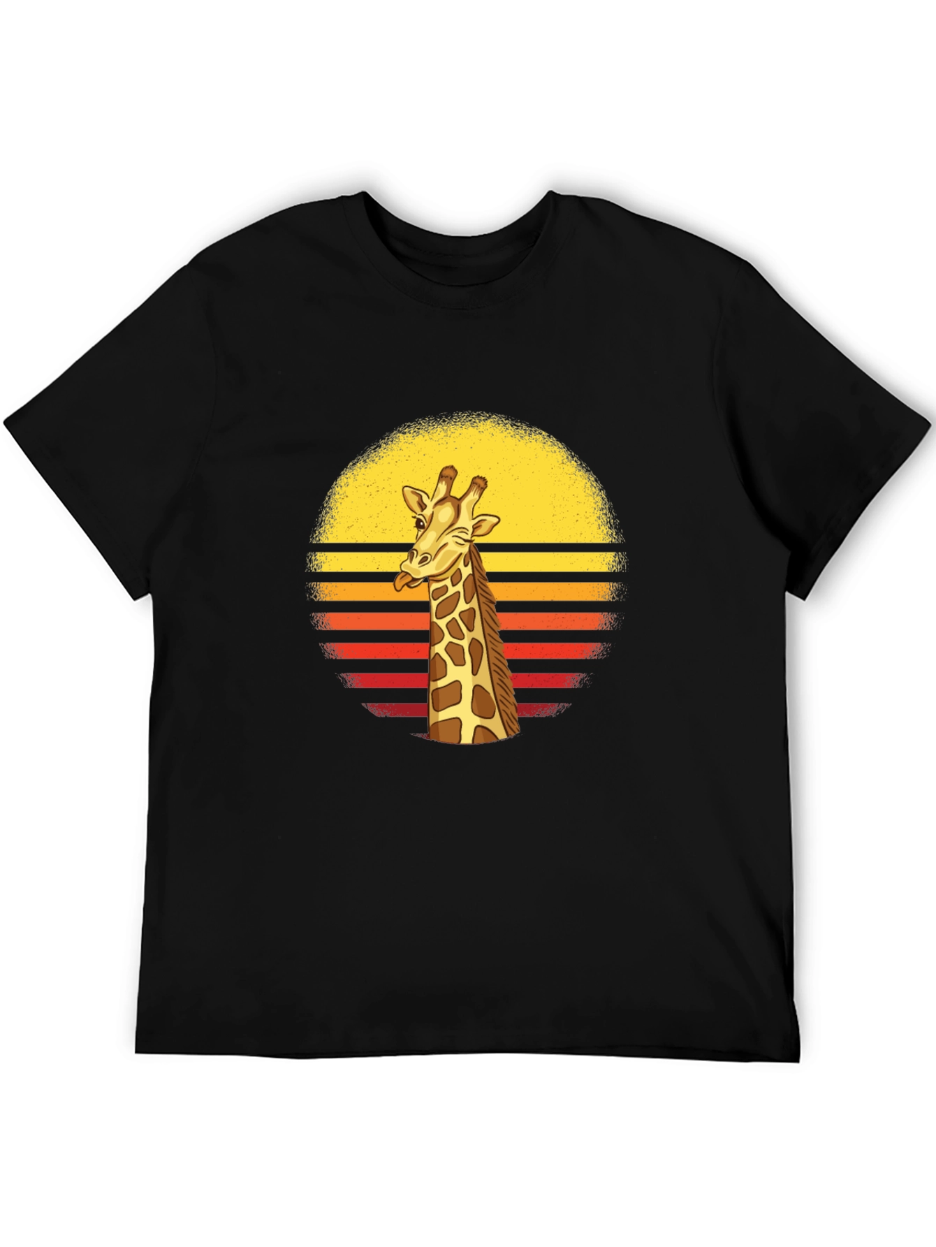 Funny Giraffe Retro Sunset Mens Black T-Shirt