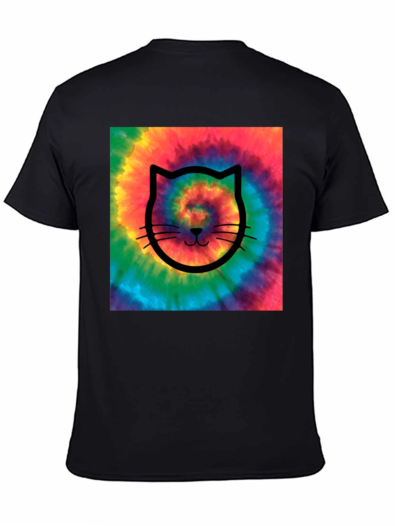 Tie-Dye Cat Graphic Tee - Black Cotton Comfort