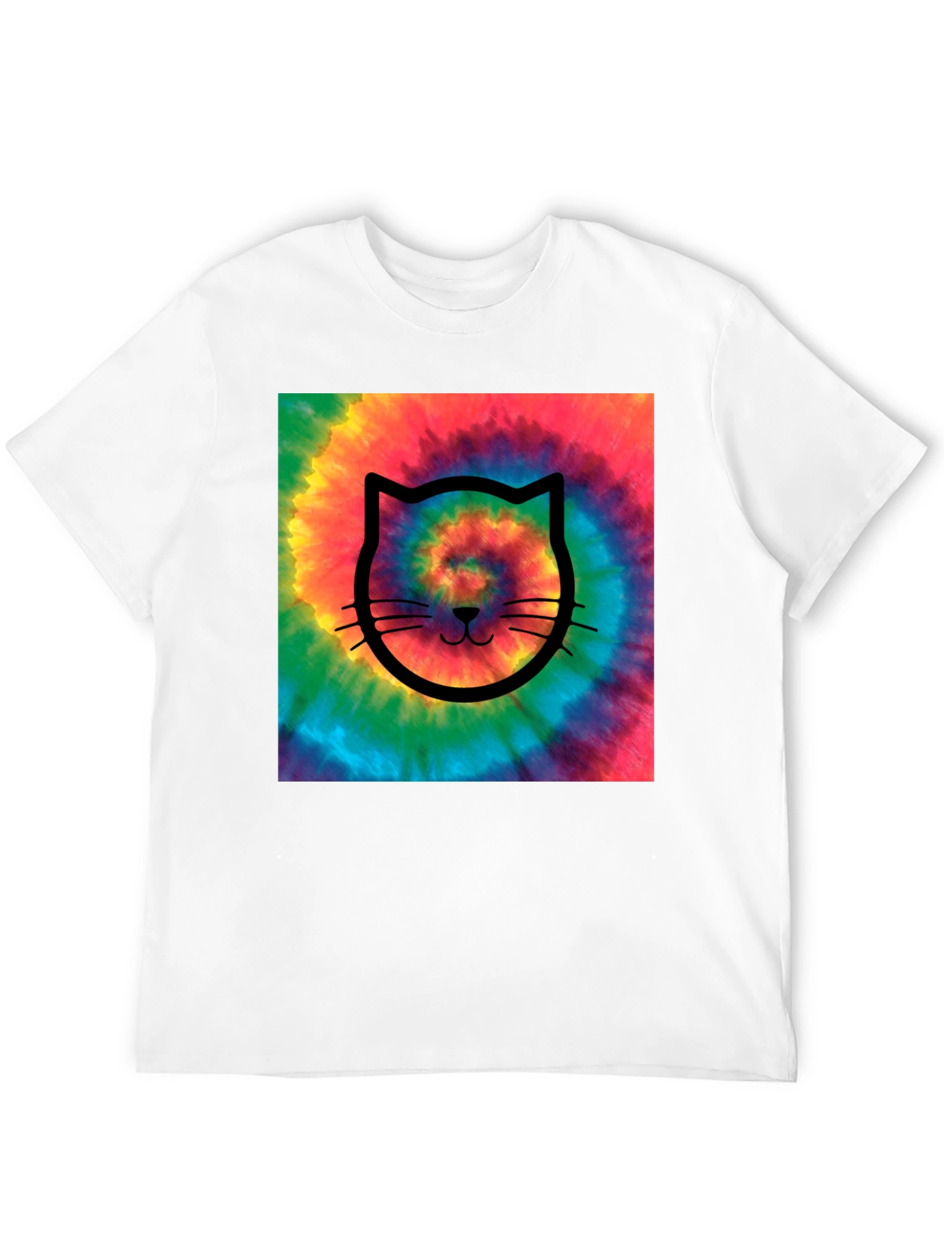 Tie-Dye Cat Graphic Tee - Black Cotton Comfort