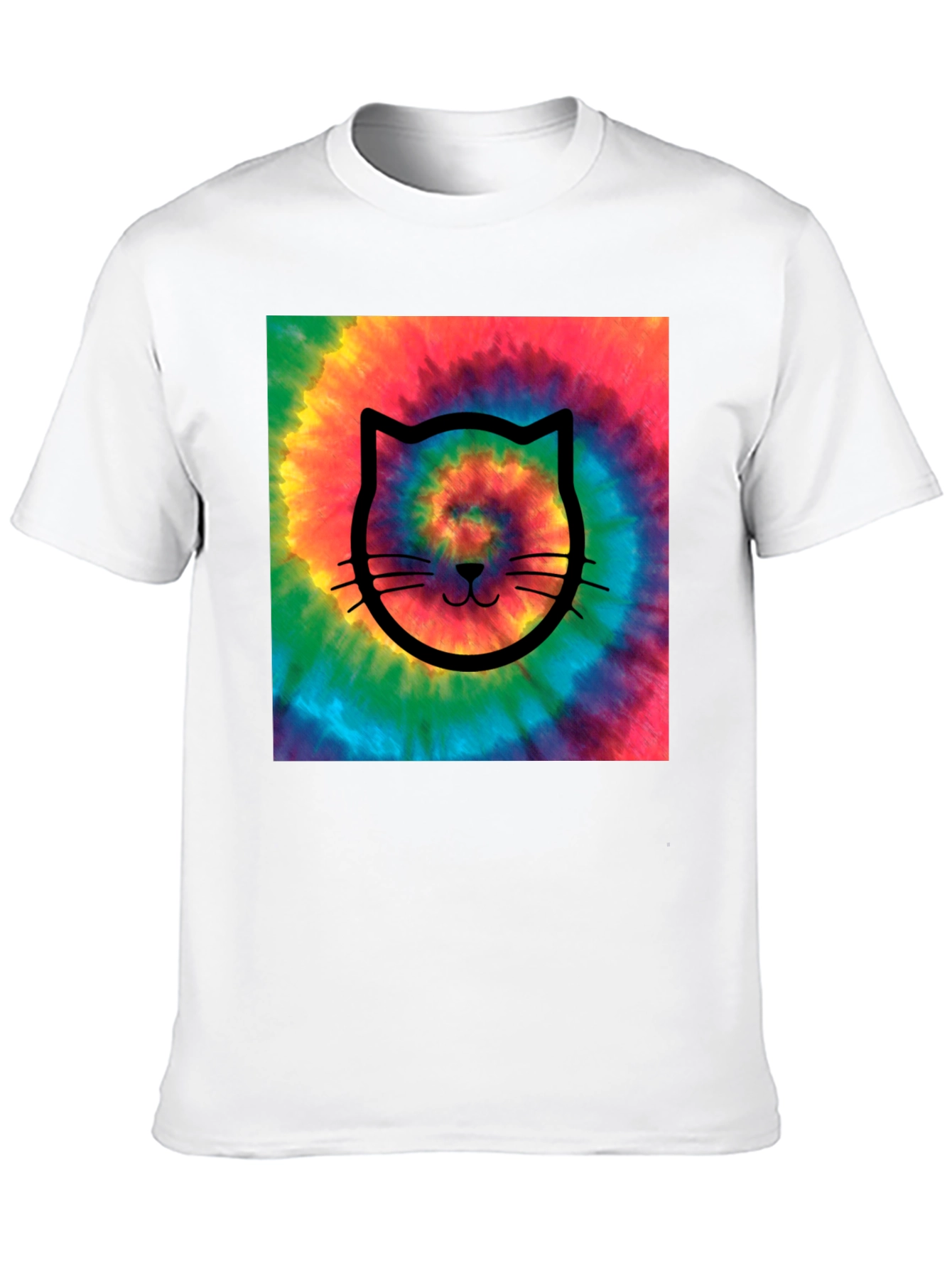Tie-Dye Cat Graphic Tee - Black Cotton Comfort