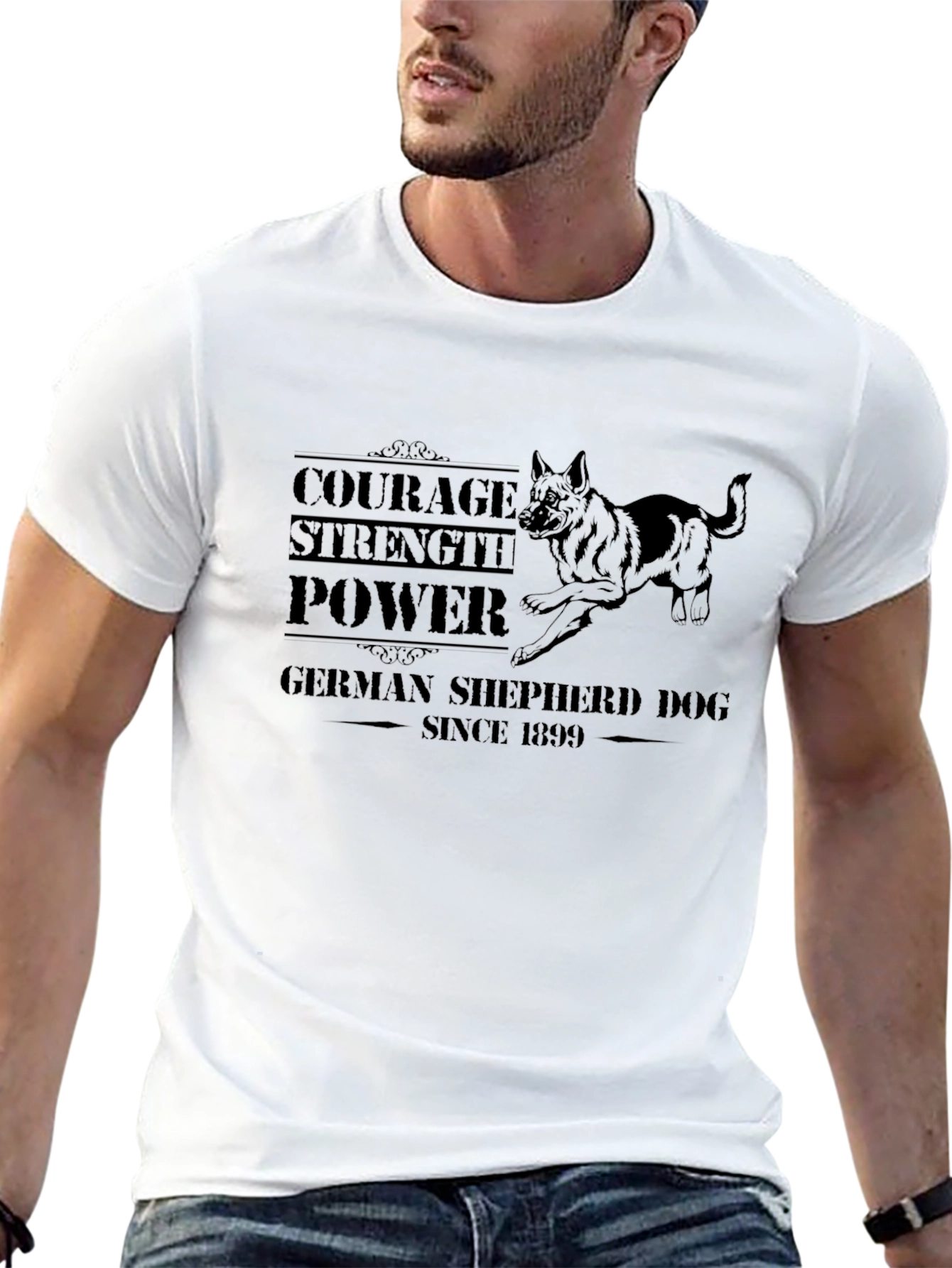 German Shepherd Dog Black T-Shirt - Courage Strength Power