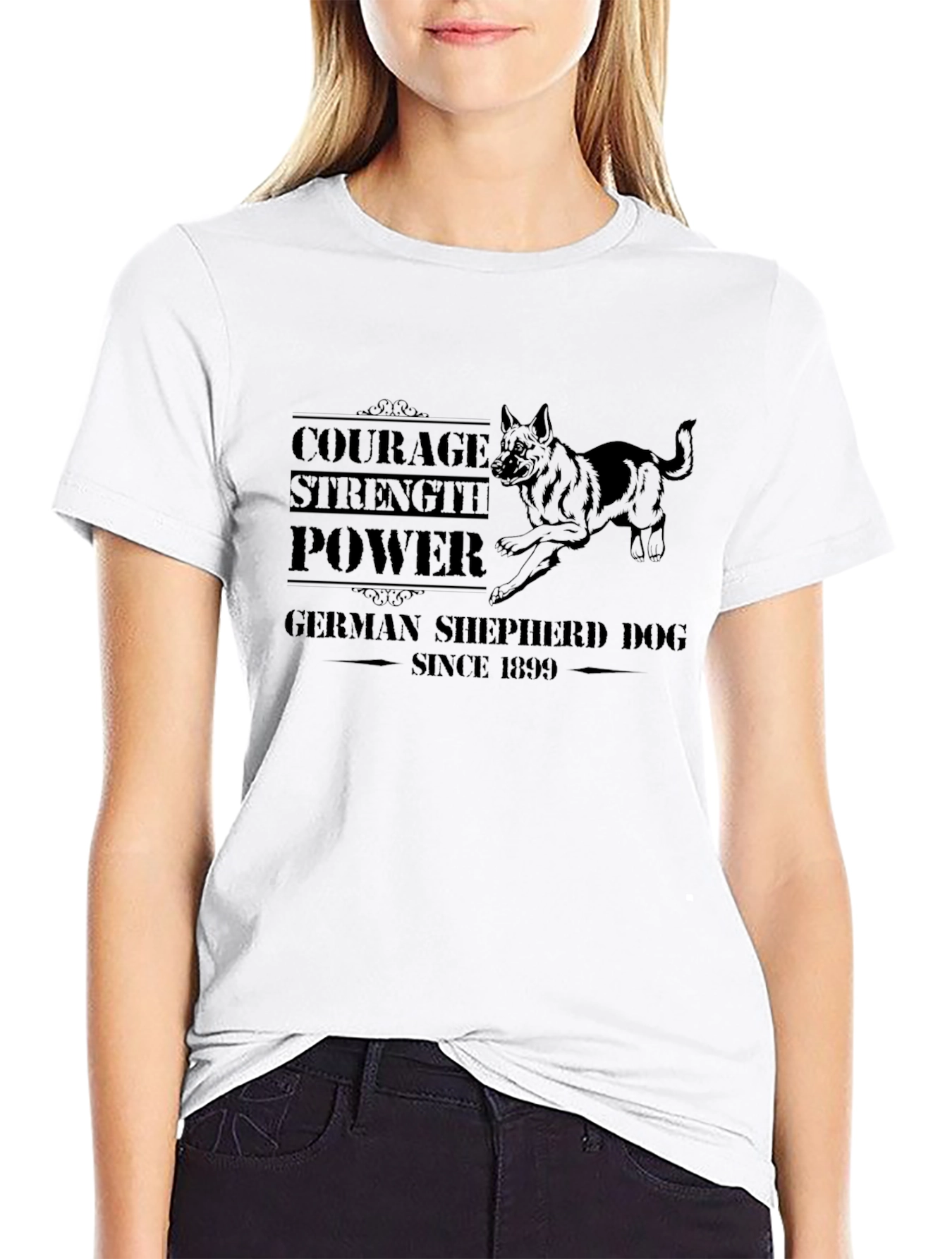 German Shepherd Dog Black T-Shirt - Courage Strength Power