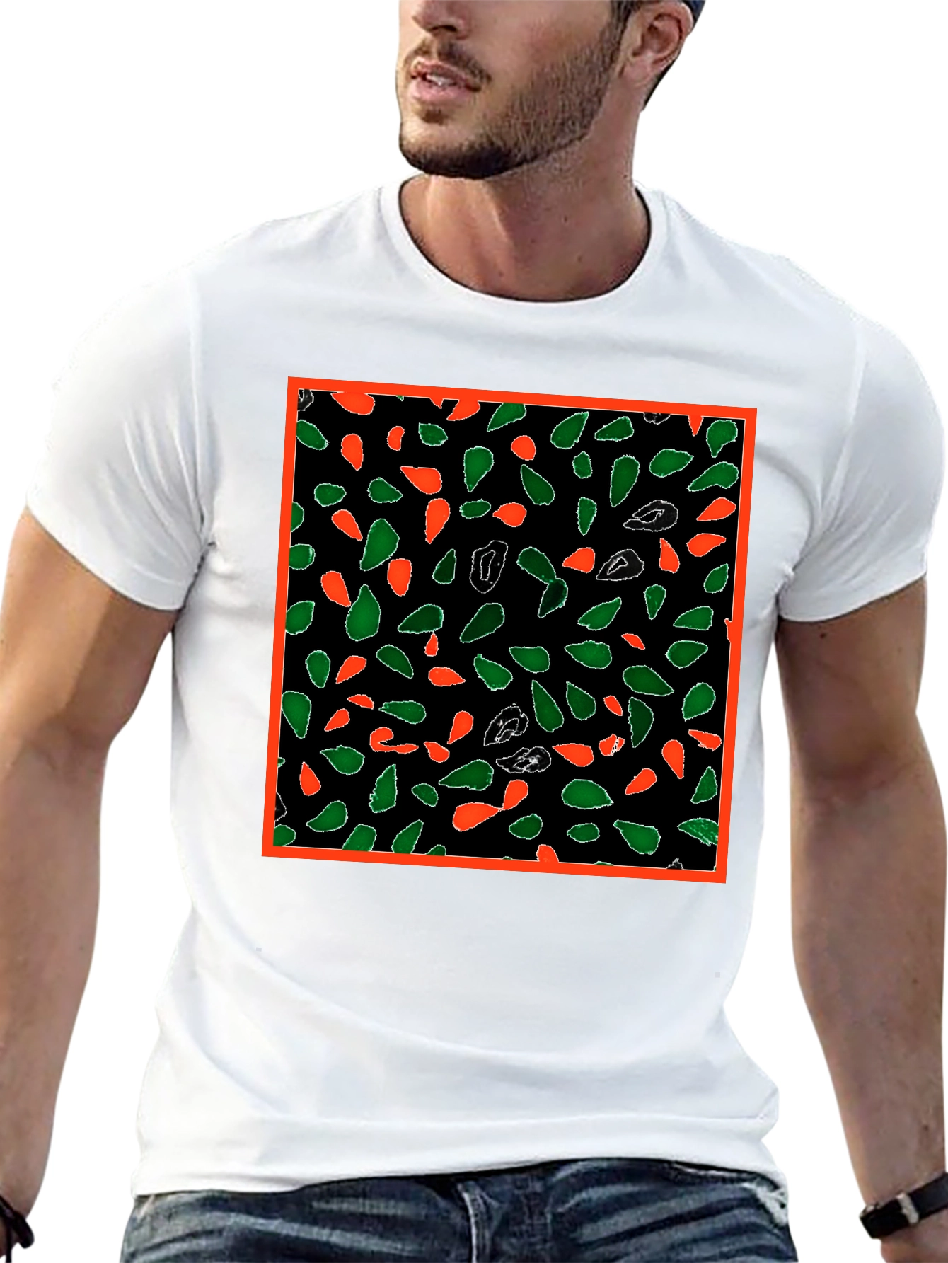 Abstract Leaf Patterned Black T-Shirt