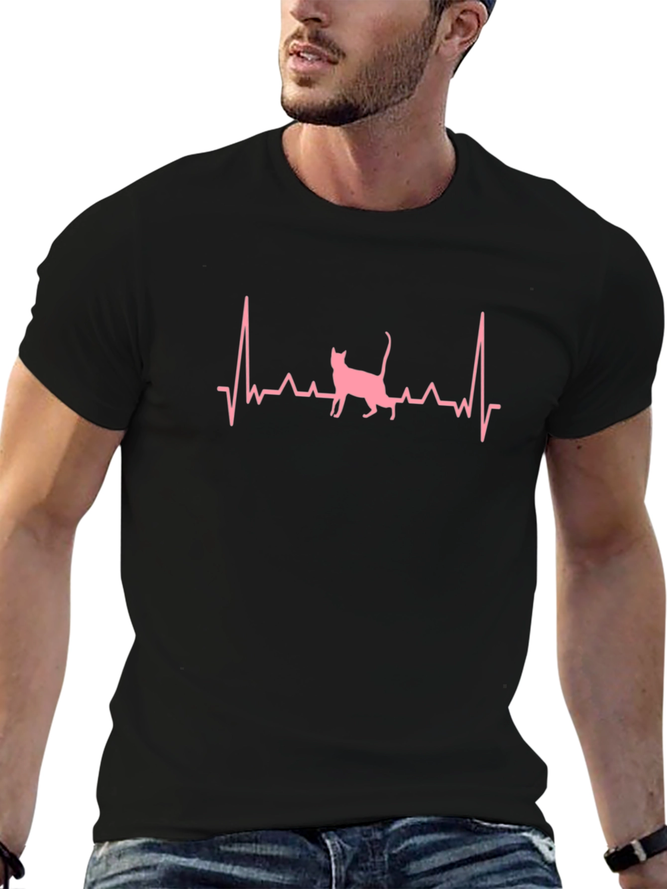 Cat Heartbeat Graphic Tee - Unisex Black T-Shirt