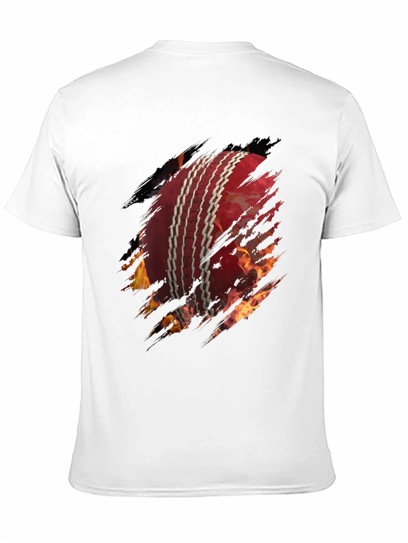 Fiery Cricket Ball Graphic Tee - Black Cotton T-Shirt