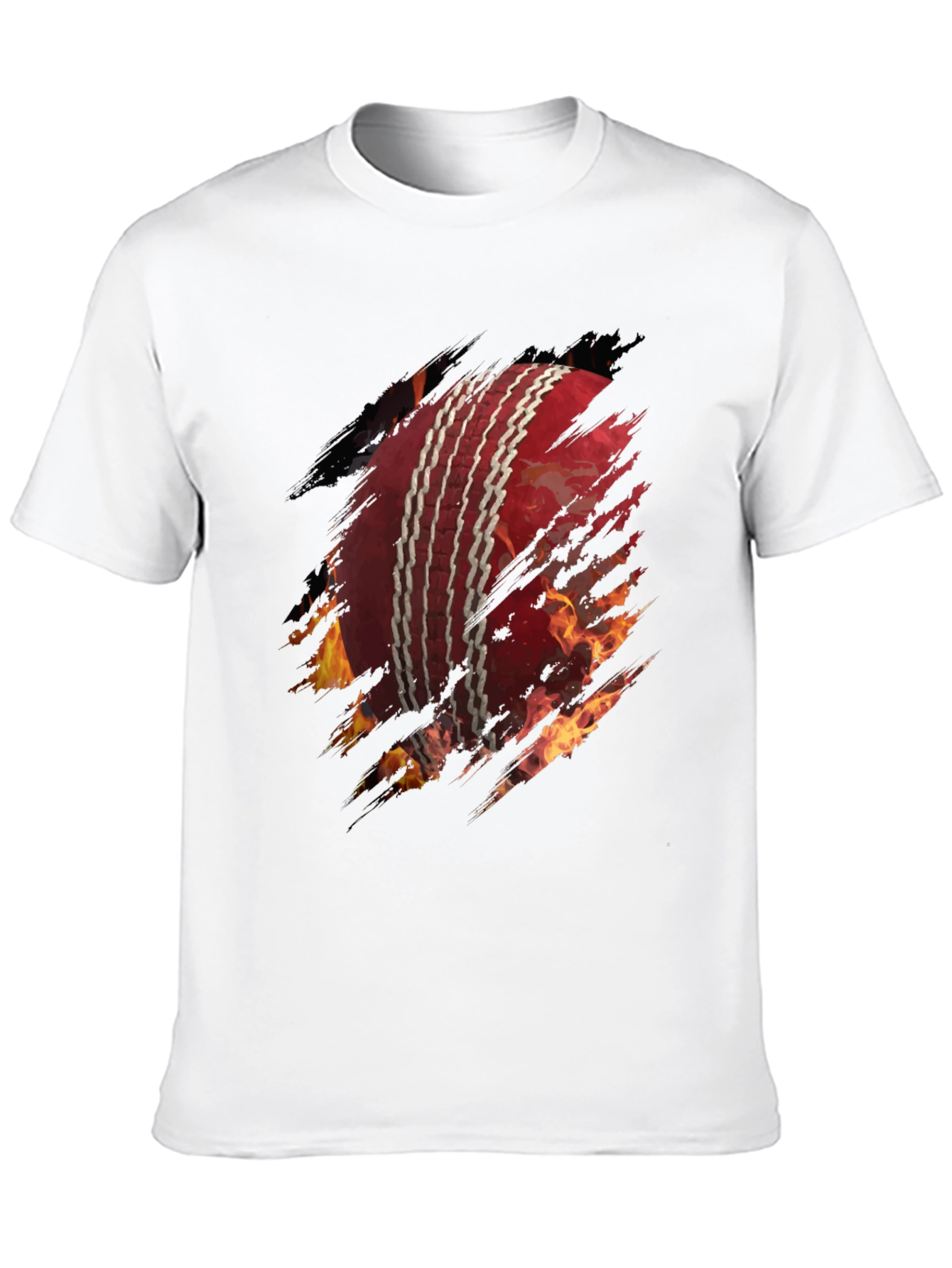 Fiery Cricket Ball Graphic Tee - Black Cotton T-Shirt