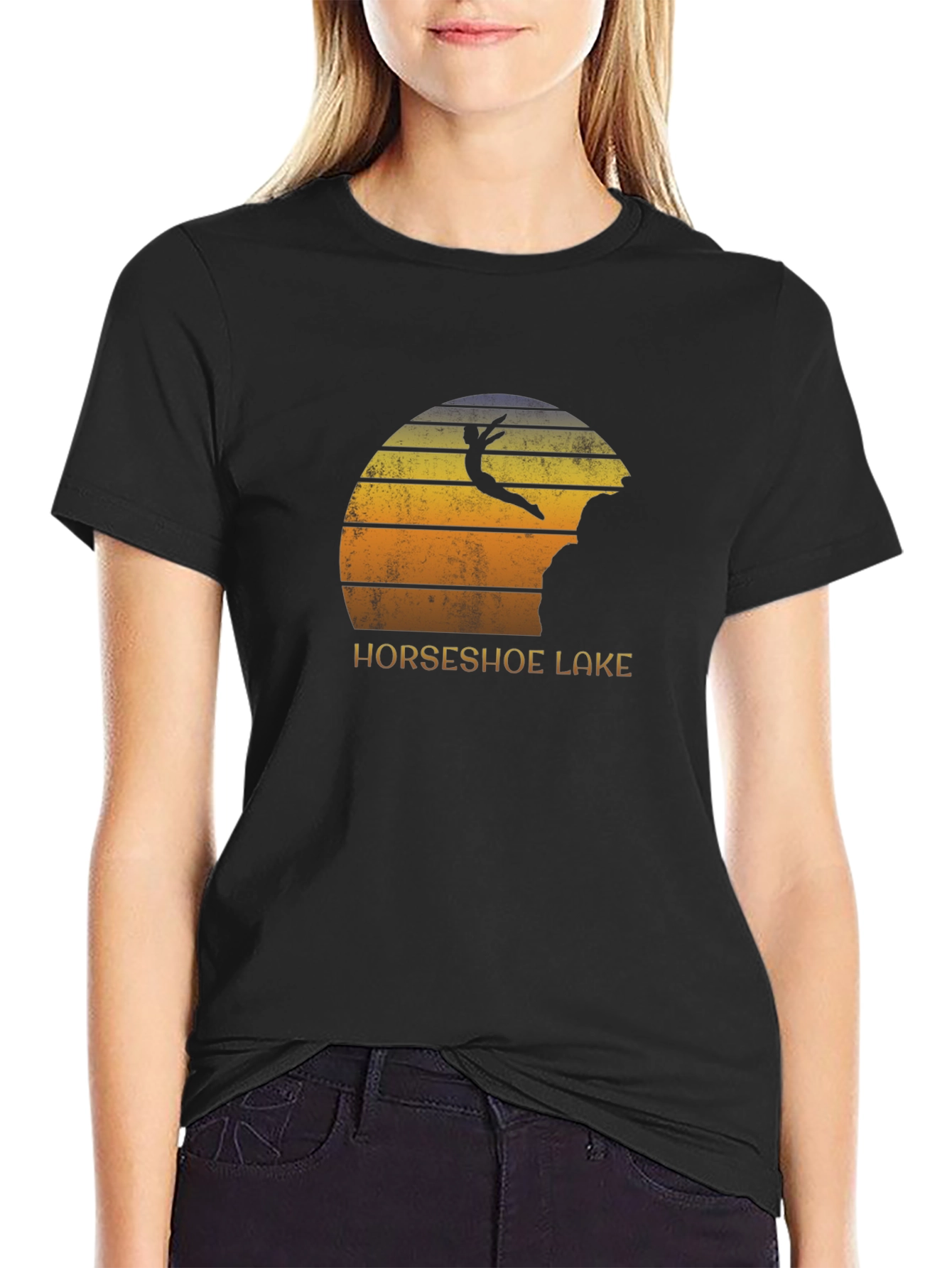 Horseshoe Lake Cliff Diver Black T-Shirt
