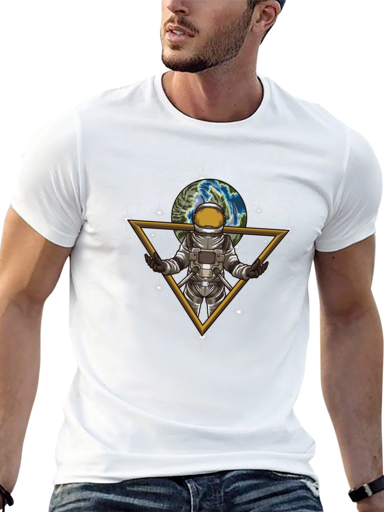 Astronaut Earth Graphic Tee - Stylish Space Design