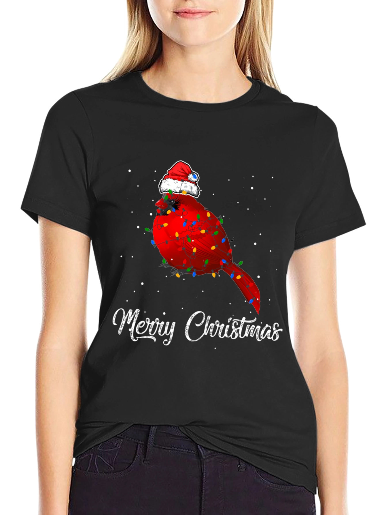 Festive Cardinal Merry Christmas Graphic Tee