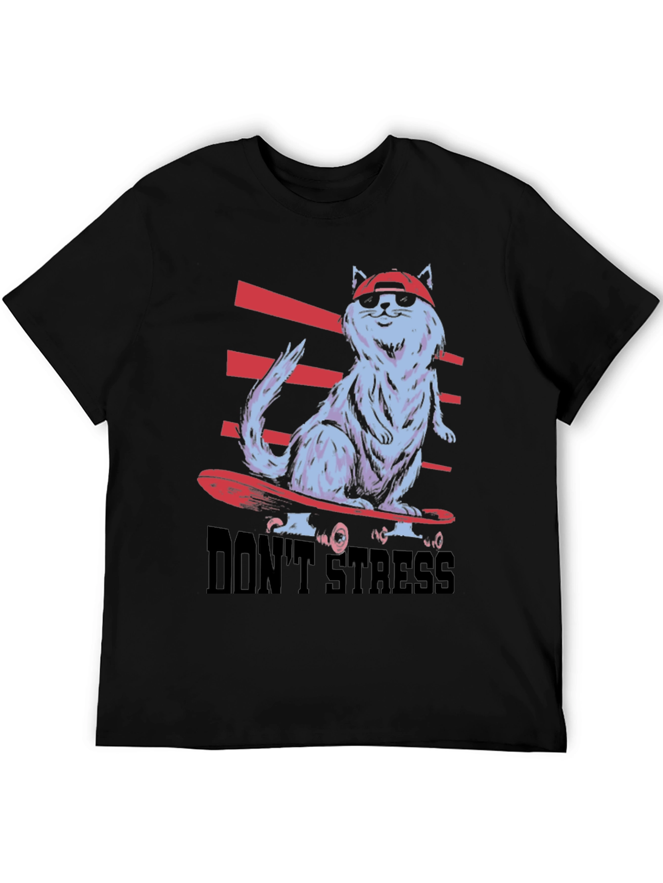 Cool Cat Skateboard T-Shirt - Dont Stress