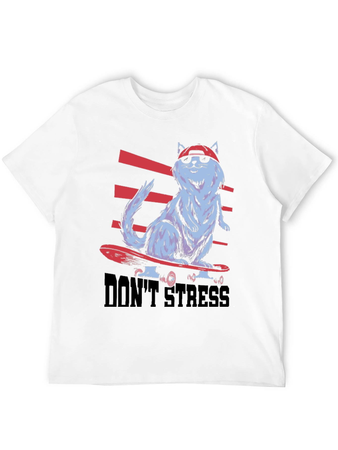 Cool Cat Skateboard T-Shirt - Dont Stress