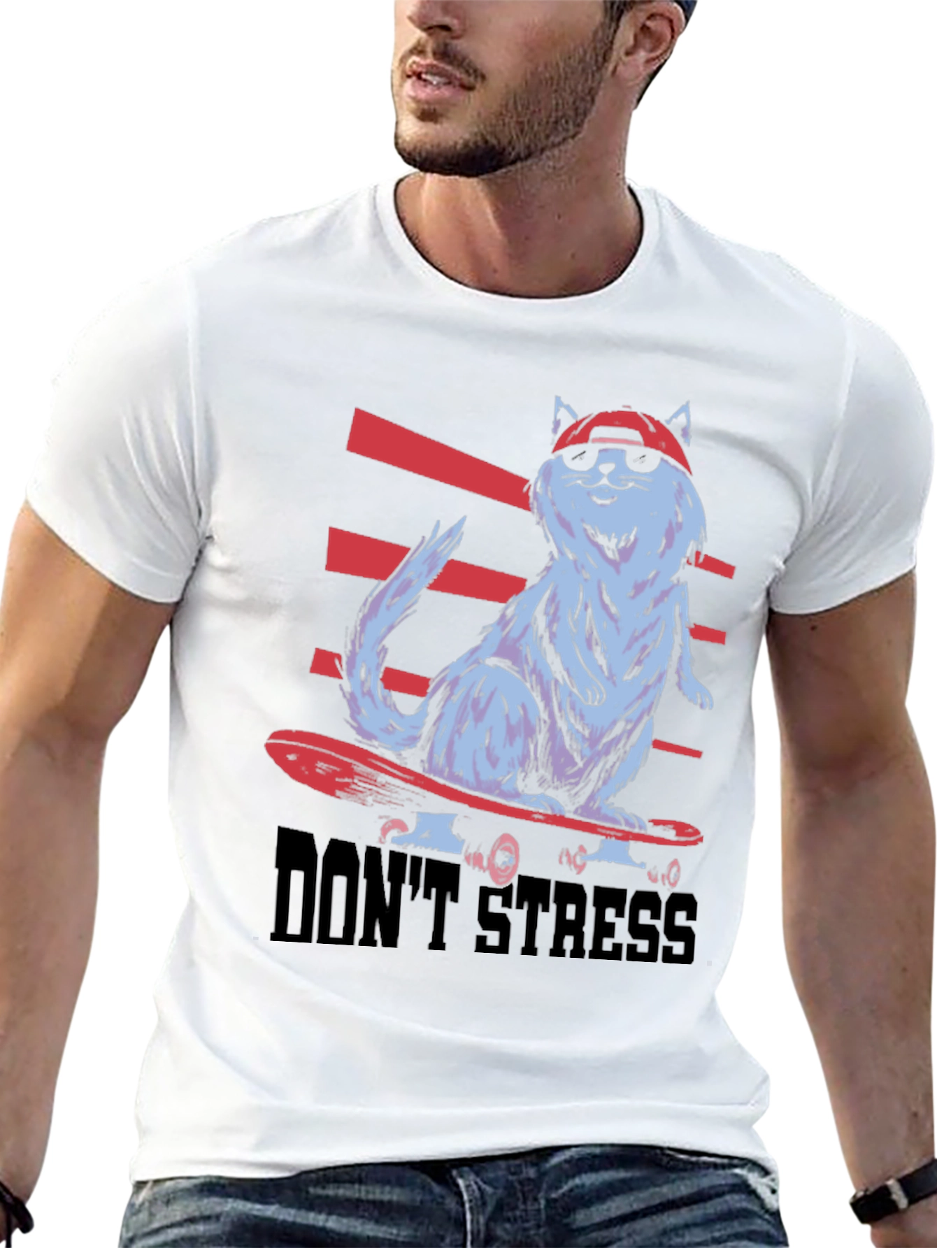 Cool Cat Skateboard T-Shirt - Dont Stress