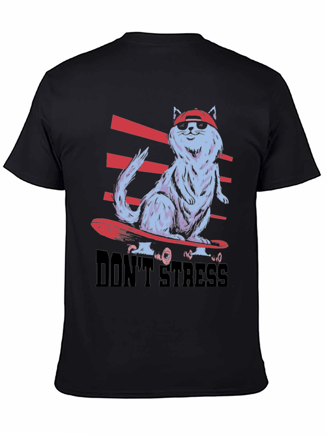 Cool Cat Skateboard T-Shirt - Dont Stress