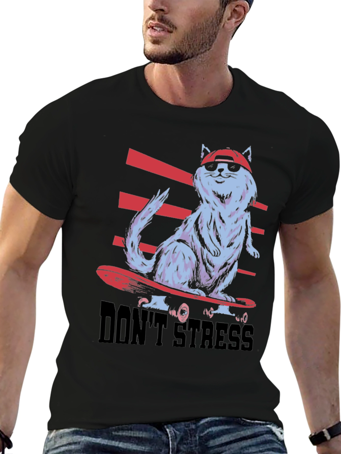 Cool Cat Skateboard T-Shirt - Dont Stress