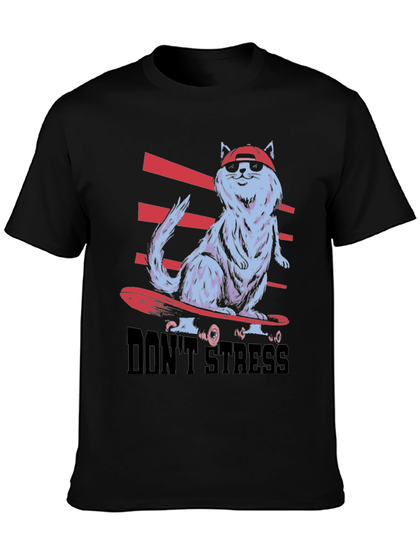 Cool Cat Skateboard T-Shirt - Dont Stress