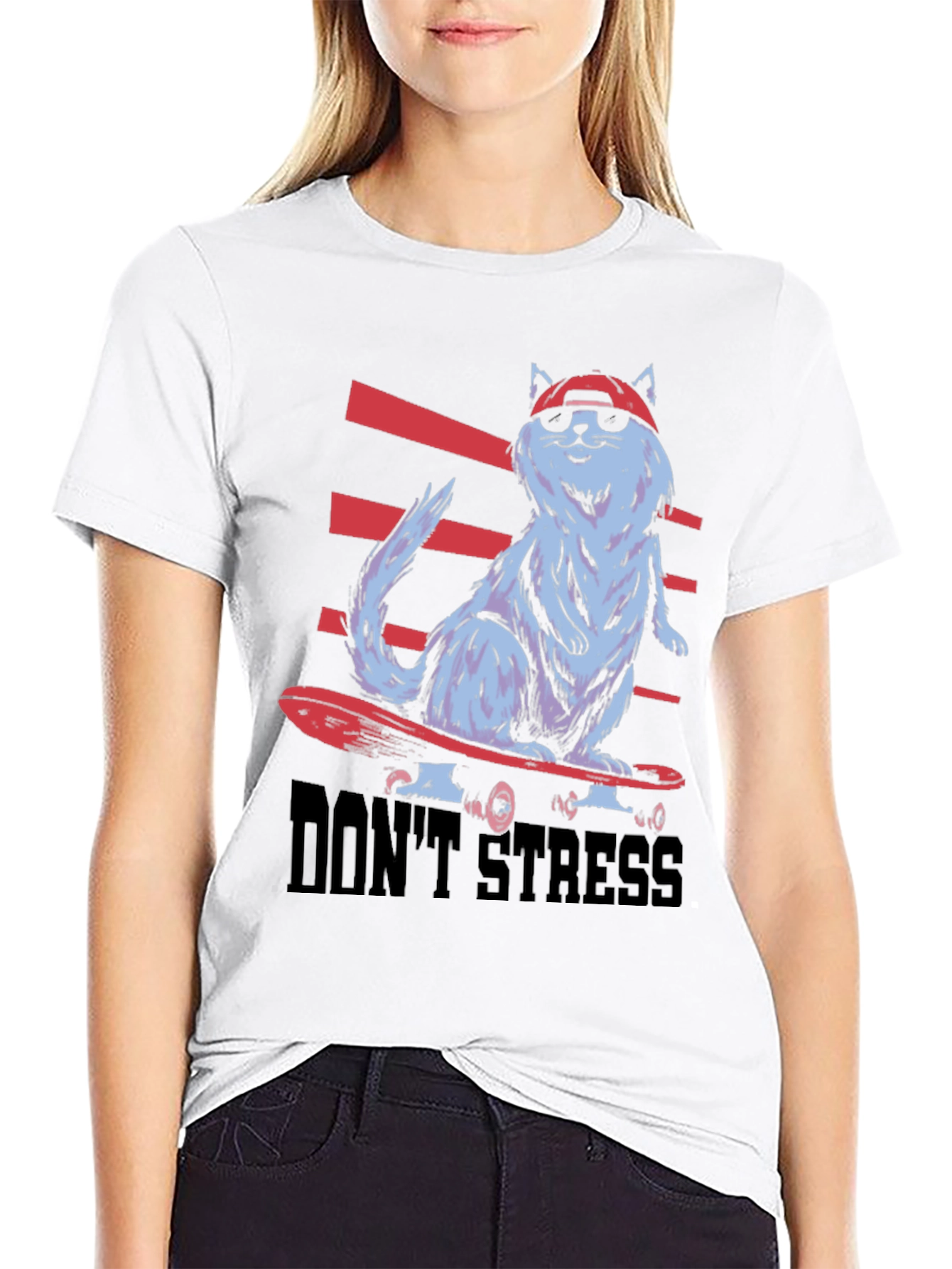 Cool Cat Skateboard T-Shirt - Dont Stress