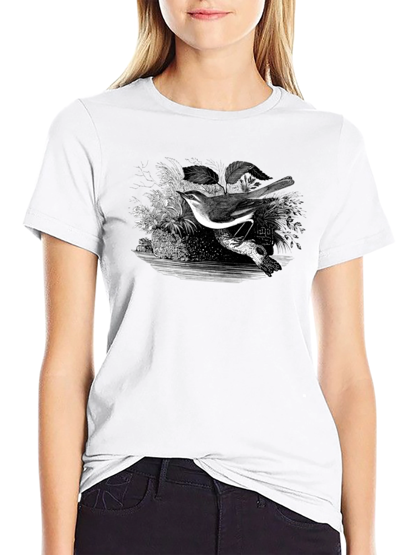 Bird Graphic Print Black T-Shirt