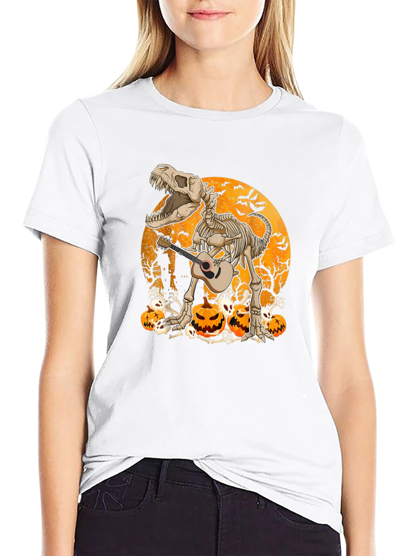 Dino Skeleton Halloween Guitar T-Shirt