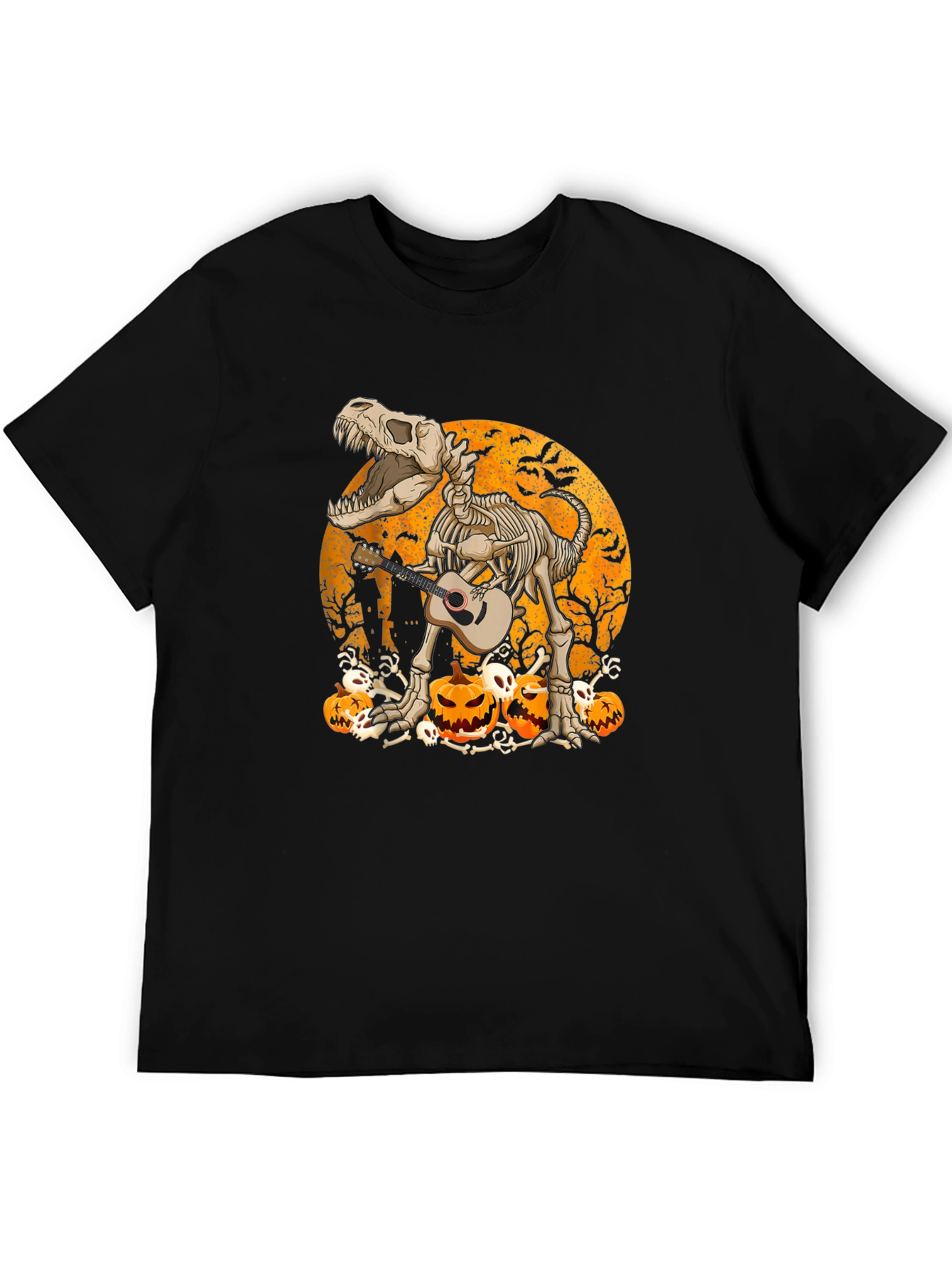 Dino Skeleton Halloween Guitar T-Shirt