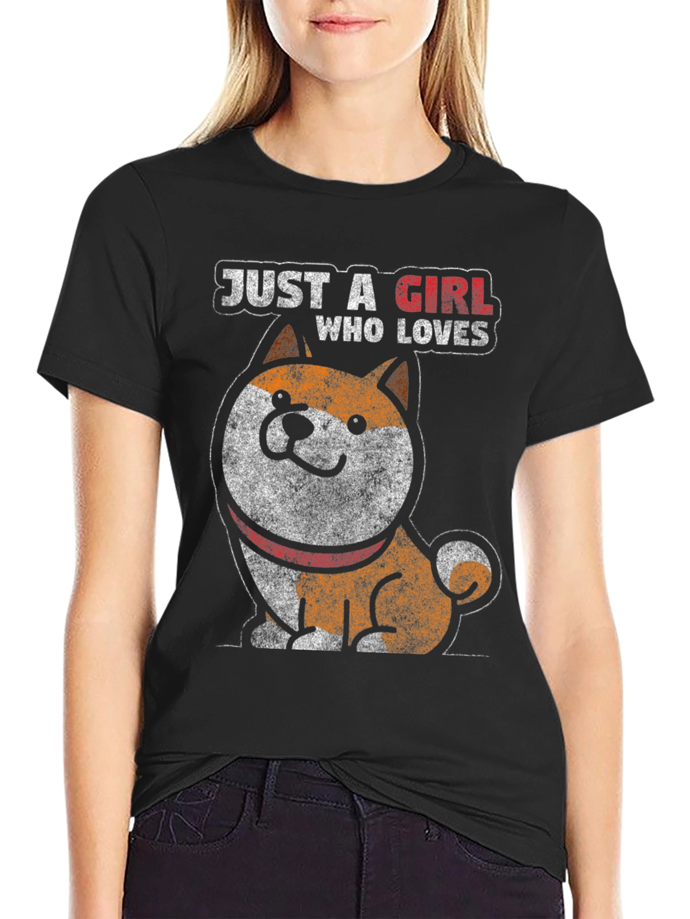 Just a Girl Who Loves Shiba Inu Black T-Shirt