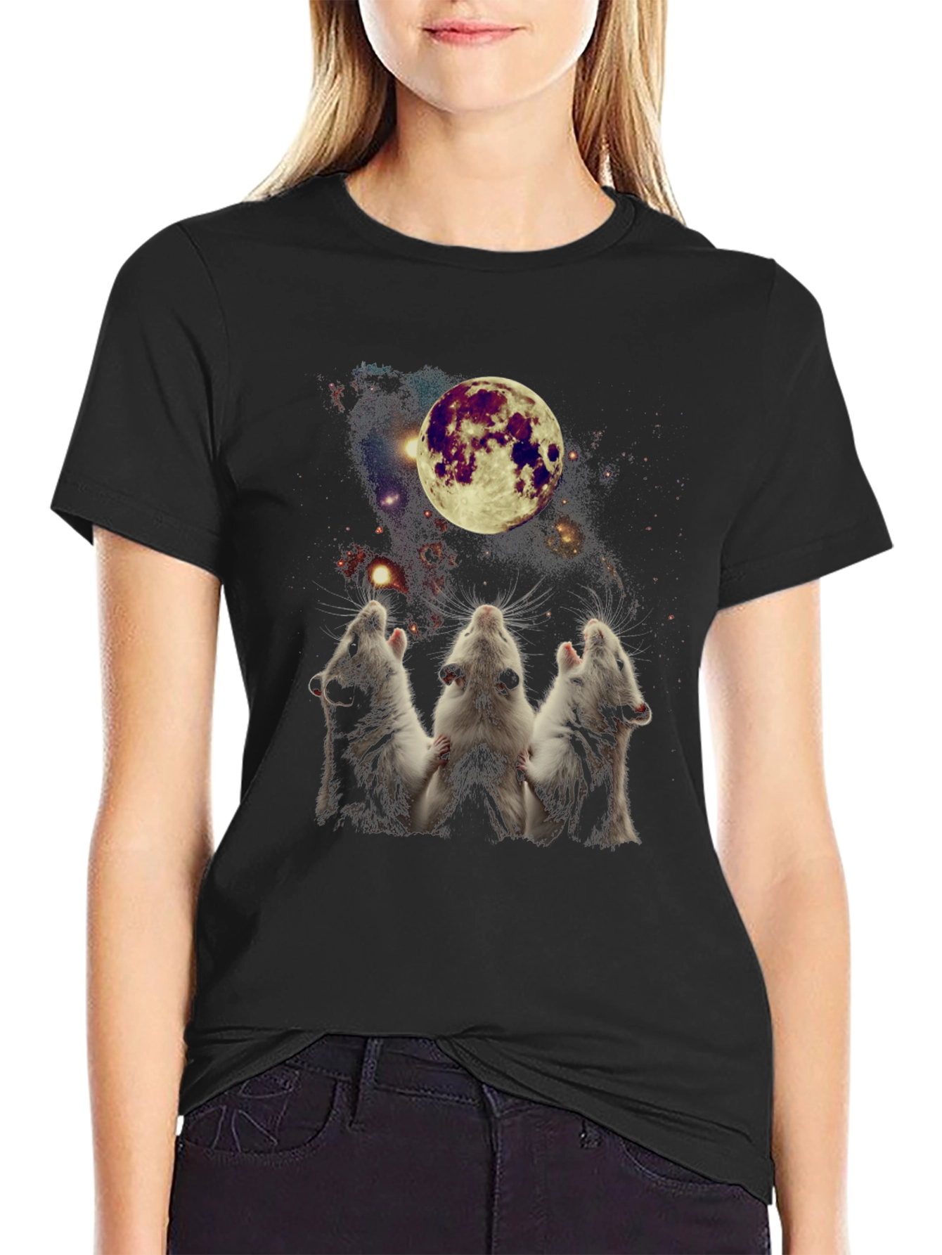 Rat Moon Howl T-Shirt - Black Cotton Tee