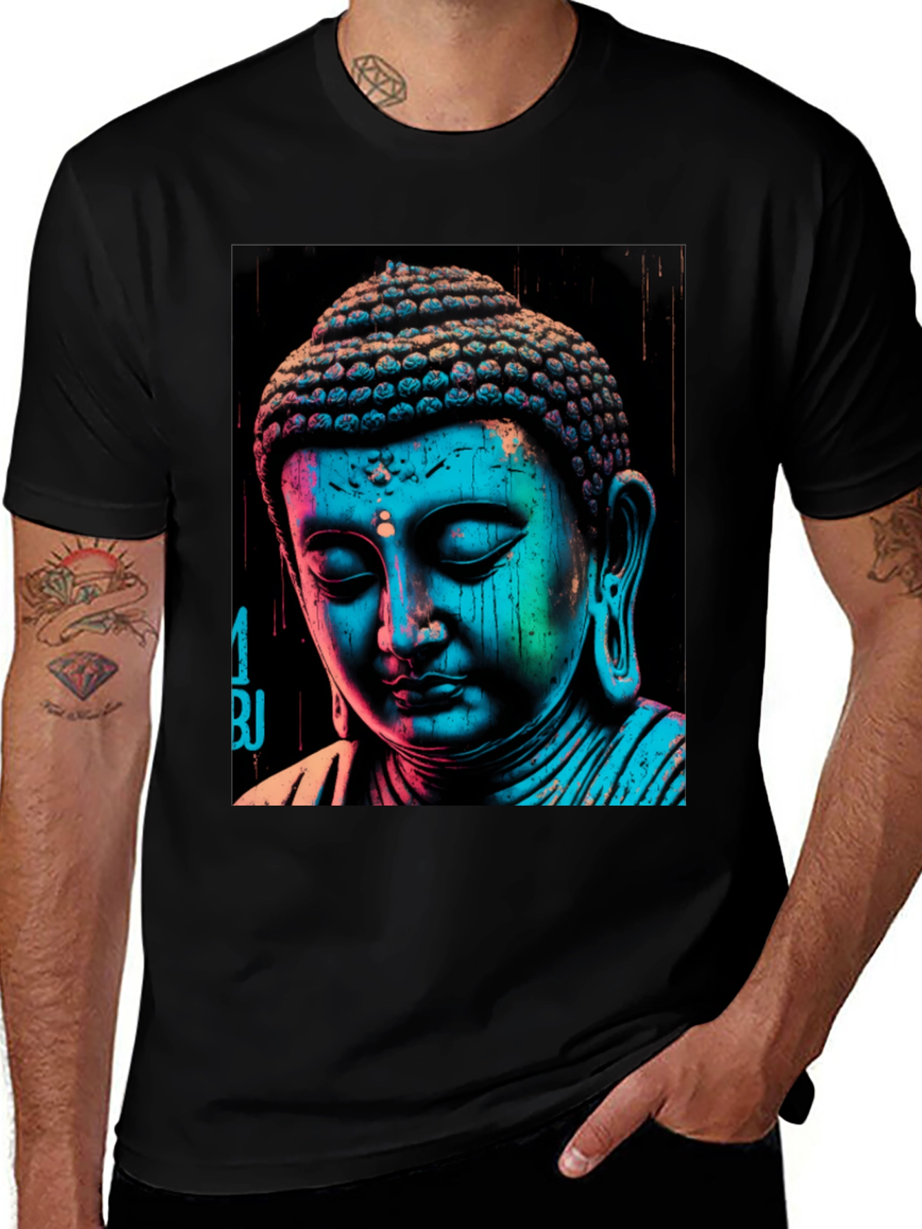Buddha Graphic Print Black T-Shirt